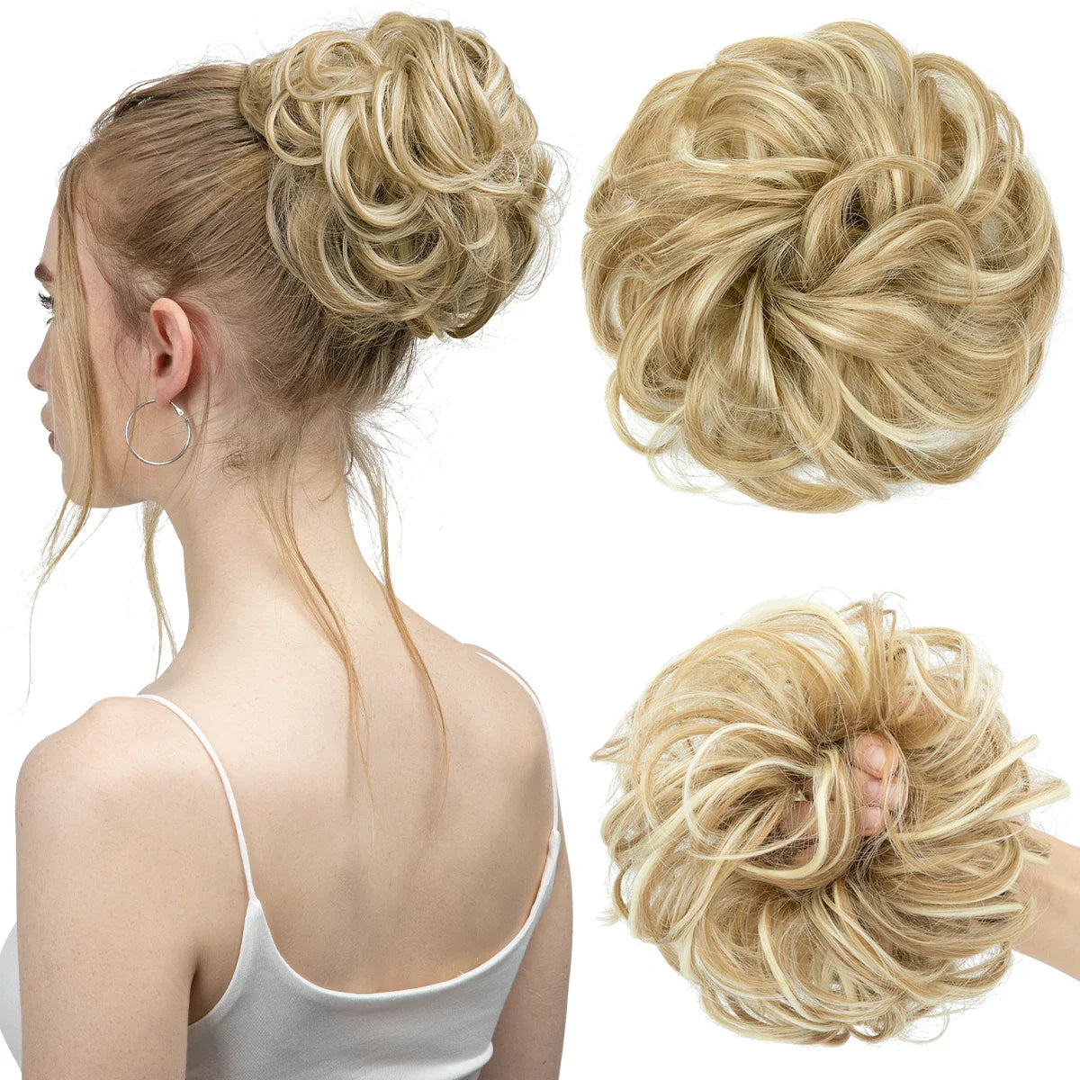 Silkara™ Messy Chignon Premium Big Curly Elastic Hair Scrunchies Bun