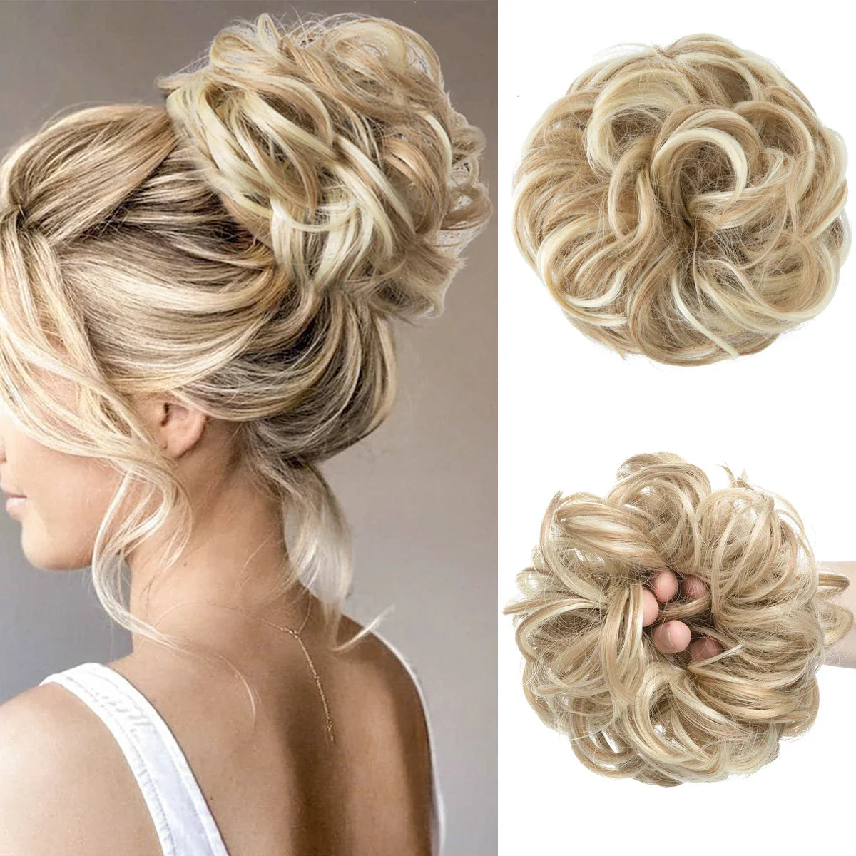Silkara™ Messy Chignon Premium Big Curly Elastic Hair Scrunchies Bun