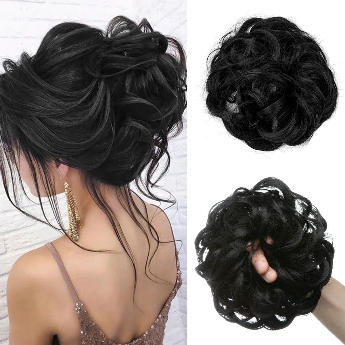 Silkara™ Messy Chignon Premium Big Curly Elastic Hair Scrunchies Bun