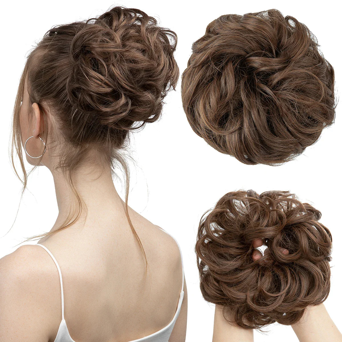 Silkara™ Messy Chignon Premium Big Curly Elastic Hair Scrunchies Bun