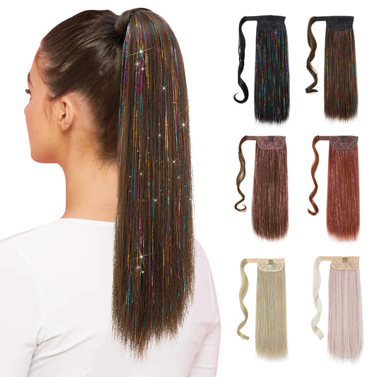 Silkara™ Straight Clip in Ponytail Hair Extensions (Colorful Strands)