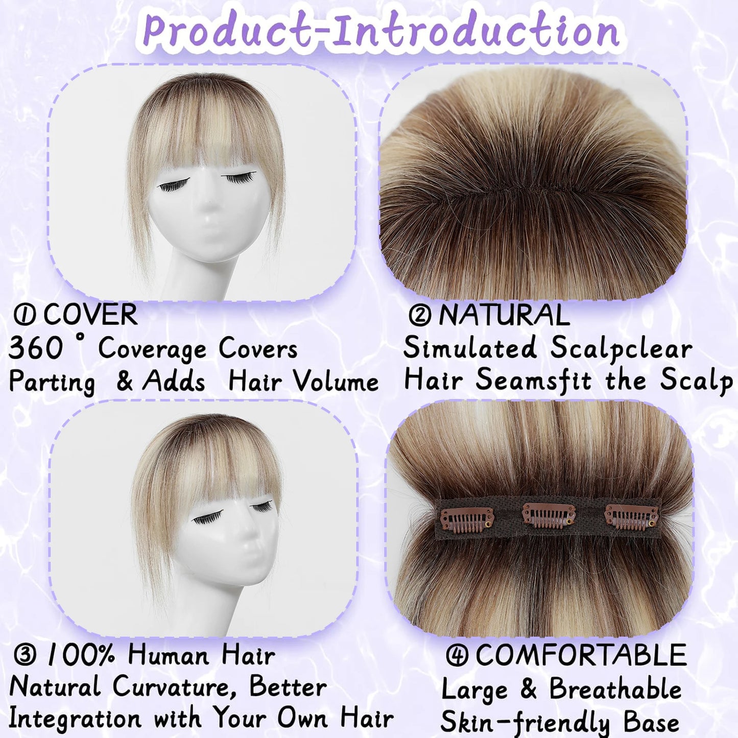 Ombre Bleach Blonde Clip-In Human Hair Bangs – 5” 3D Wispy Hairpiece for Women