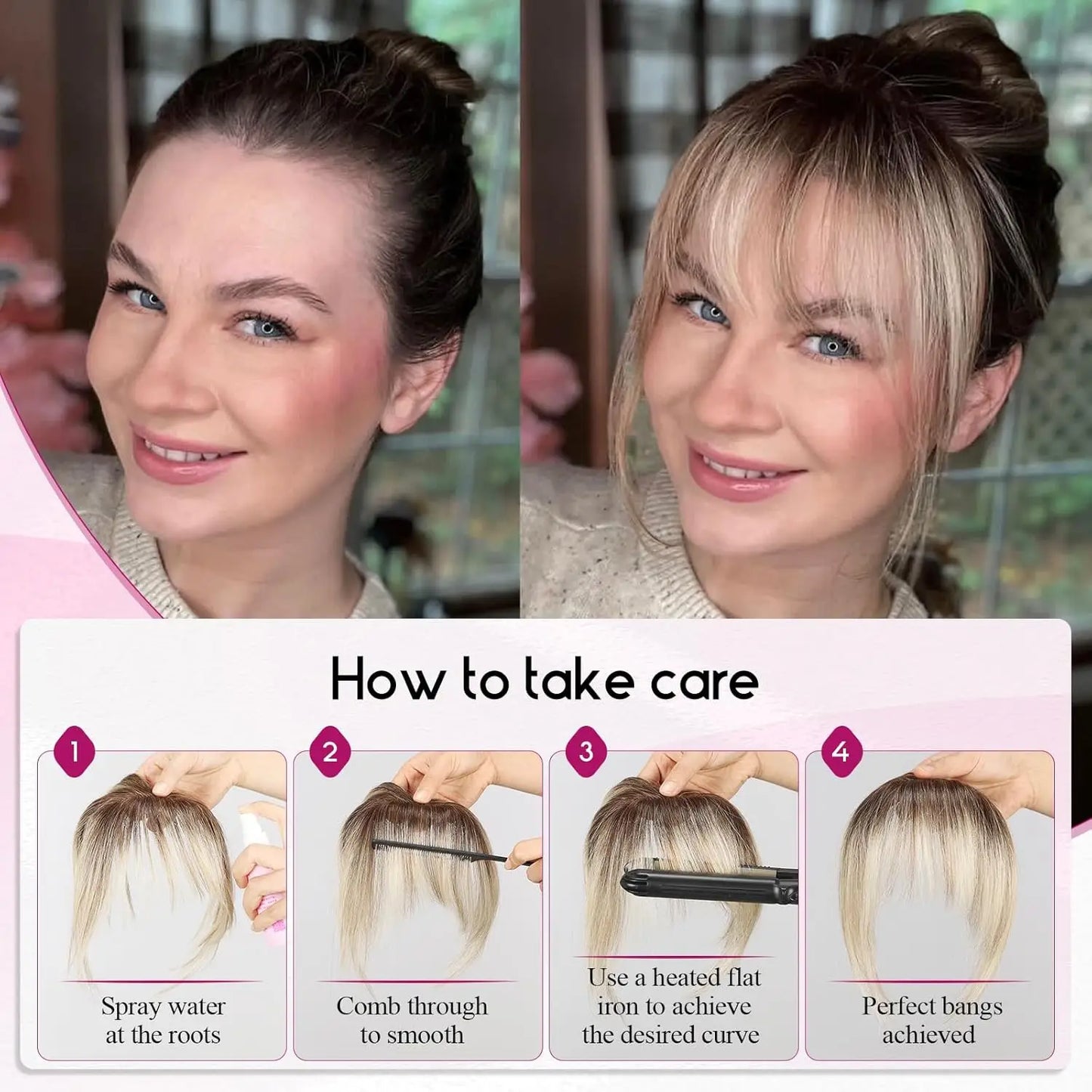 Ombre Bleach Blonde Clip-In Human Hair Bangs – 5” 3D Wispy Hairpiece for Women