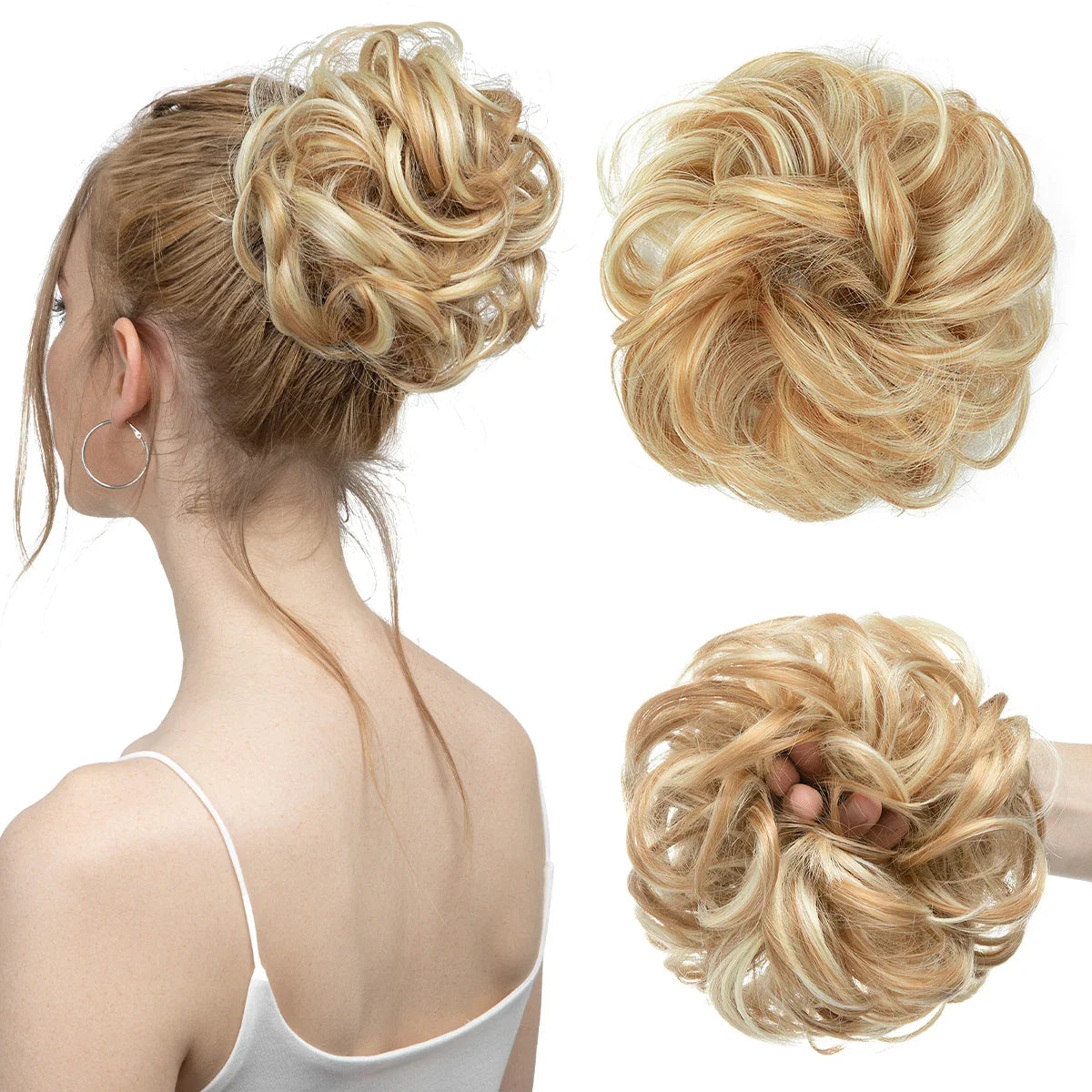 Silkara™ Messy Chignon Premium Big Curly Elastic Hair Scrunchies Bun