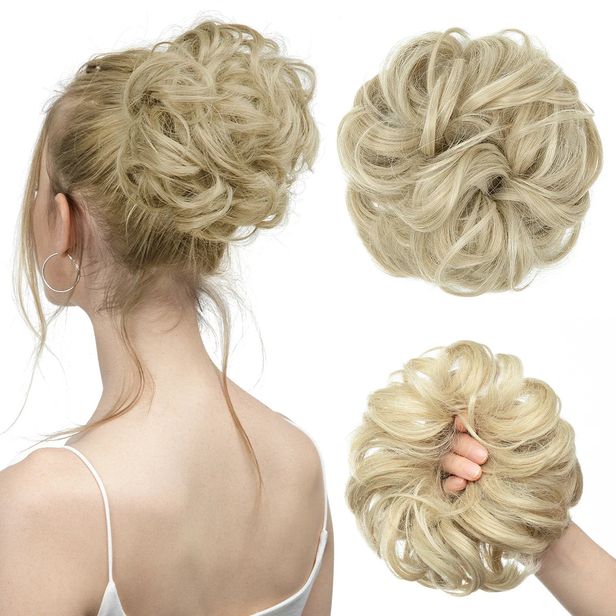Silkara™ Messy Chignon Premium Big Curly Elastic Hair Scrunchies Bun