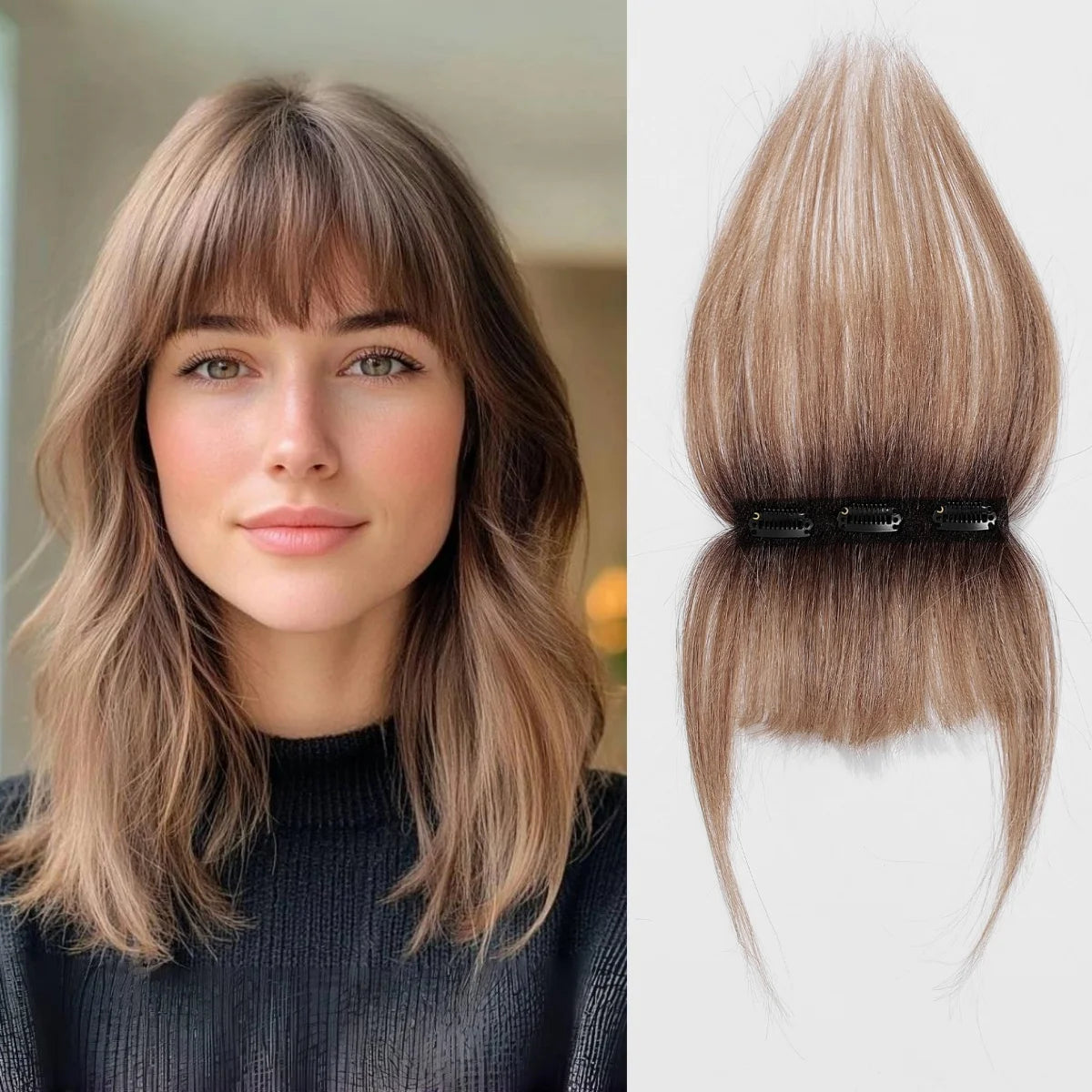 Ombre Bleach Blonde Clip-In Human Hair Bangs – 5” 3D Wispy Hairpiece for Women