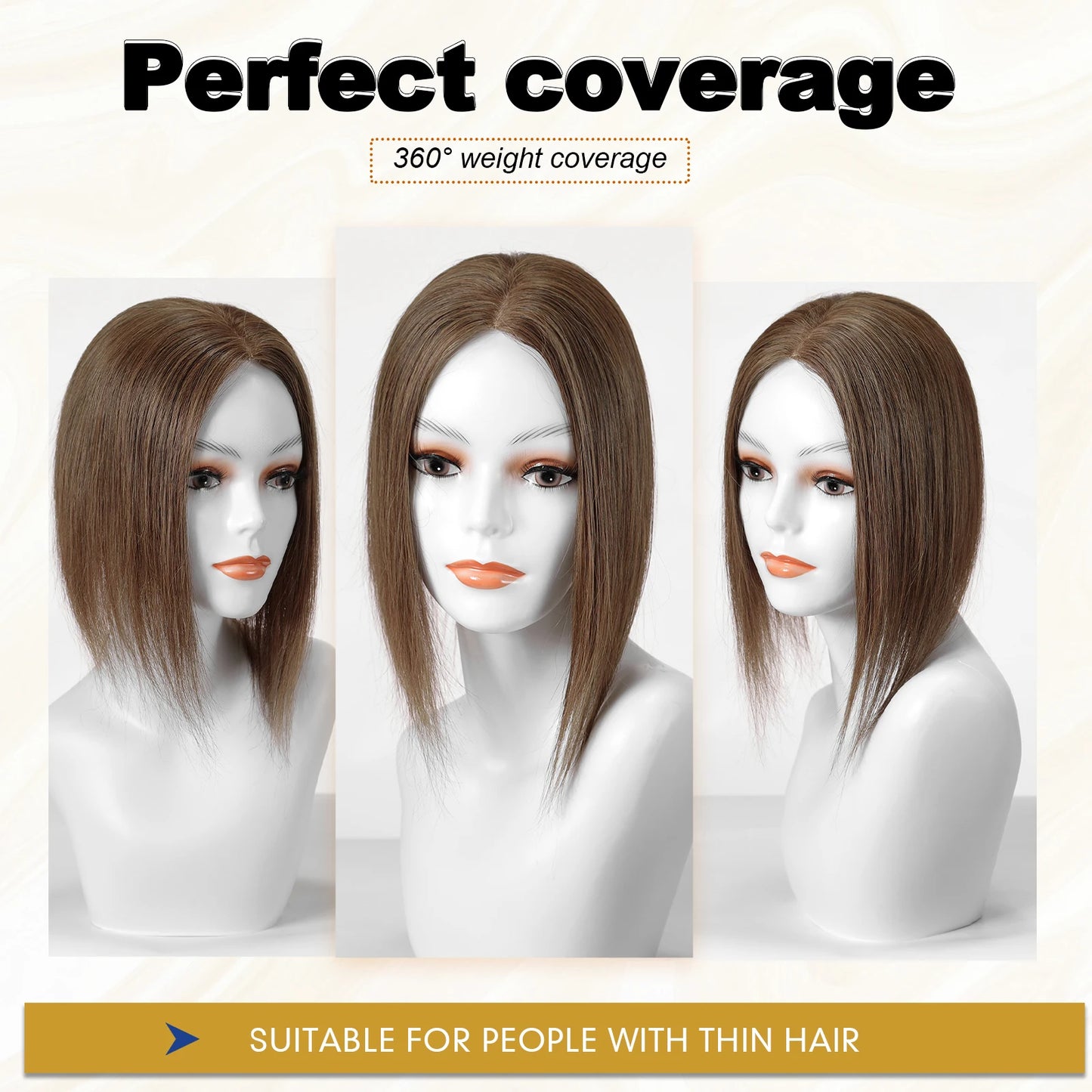 14” Brown Human Hair Topper – Straight Mono Lace Base Clip-In Hairpiece for Women
