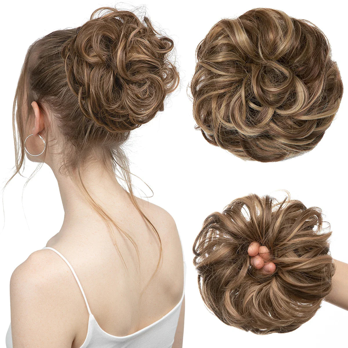 Silkara™ Messy Chignon Premium Big Curly Elastic Hair Scrunchies Bun
