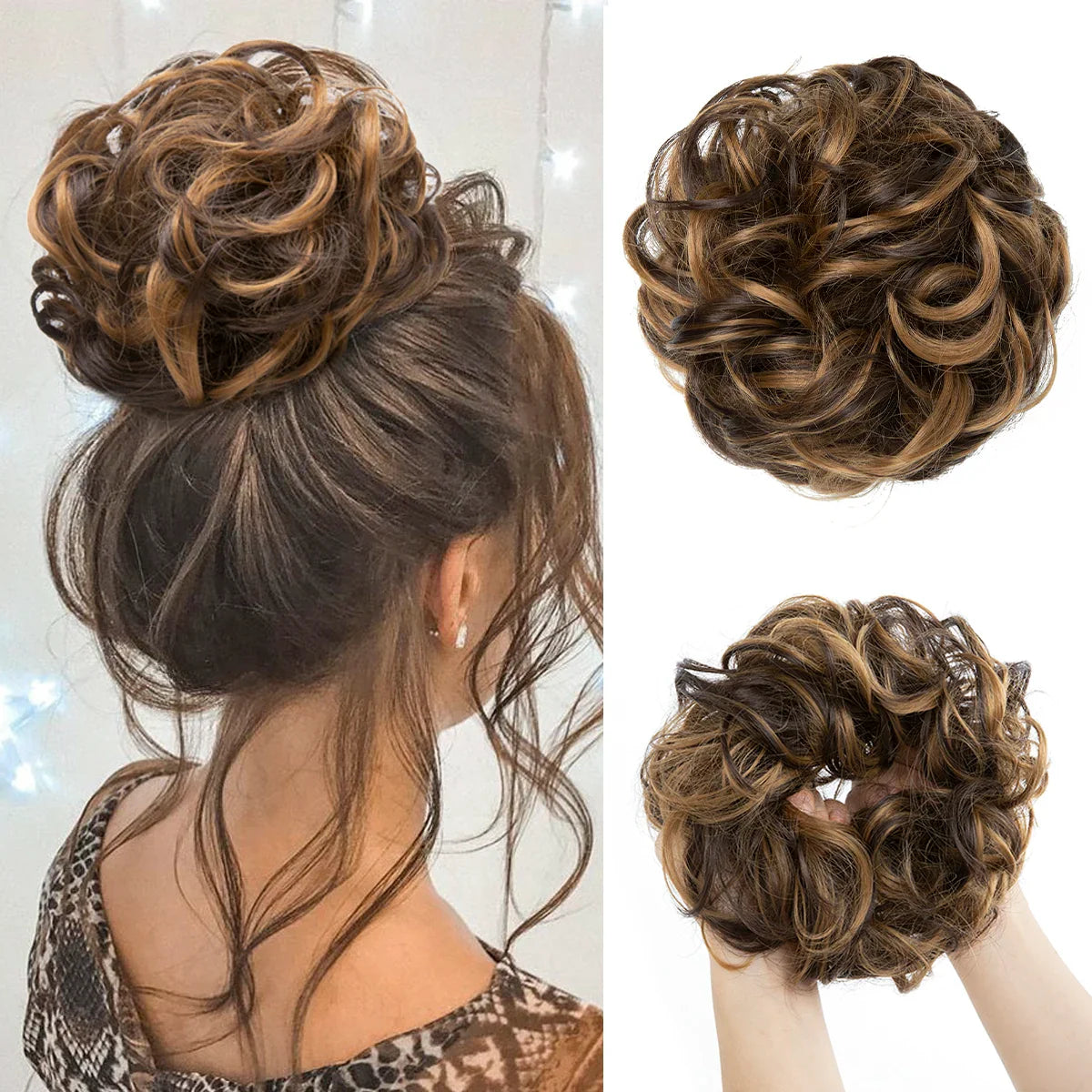 Silkara™ Messy Chignon Premium Big Curly Elastic Hair Scrunchies Bun