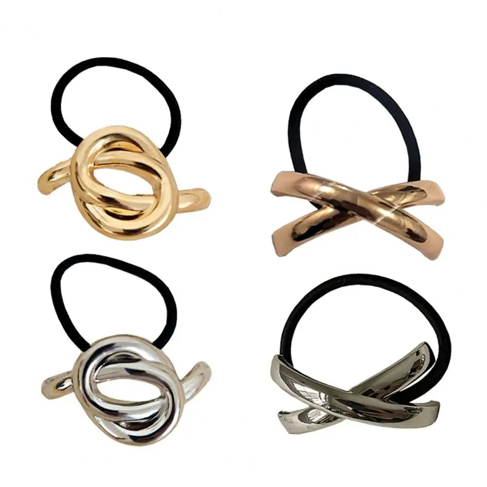 Gold Metal Hair Tie Cuff Set – 3/4-Piece High Elastic Ponytail Bands | Silkara™ Hair Accessories