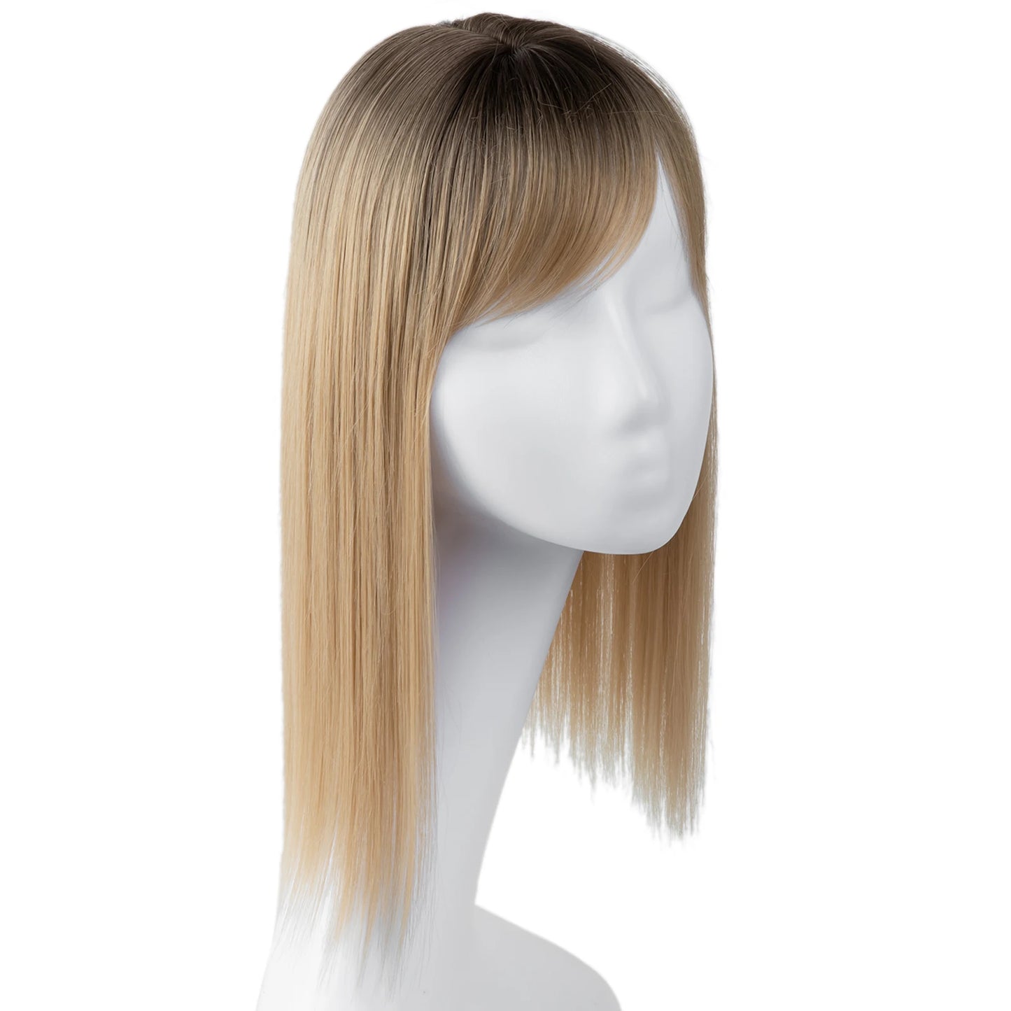Natural-Look Synthetic Hair Topper with Bangs – Medium-Length Clip-In Wig for Women (Straight, 120% Density)