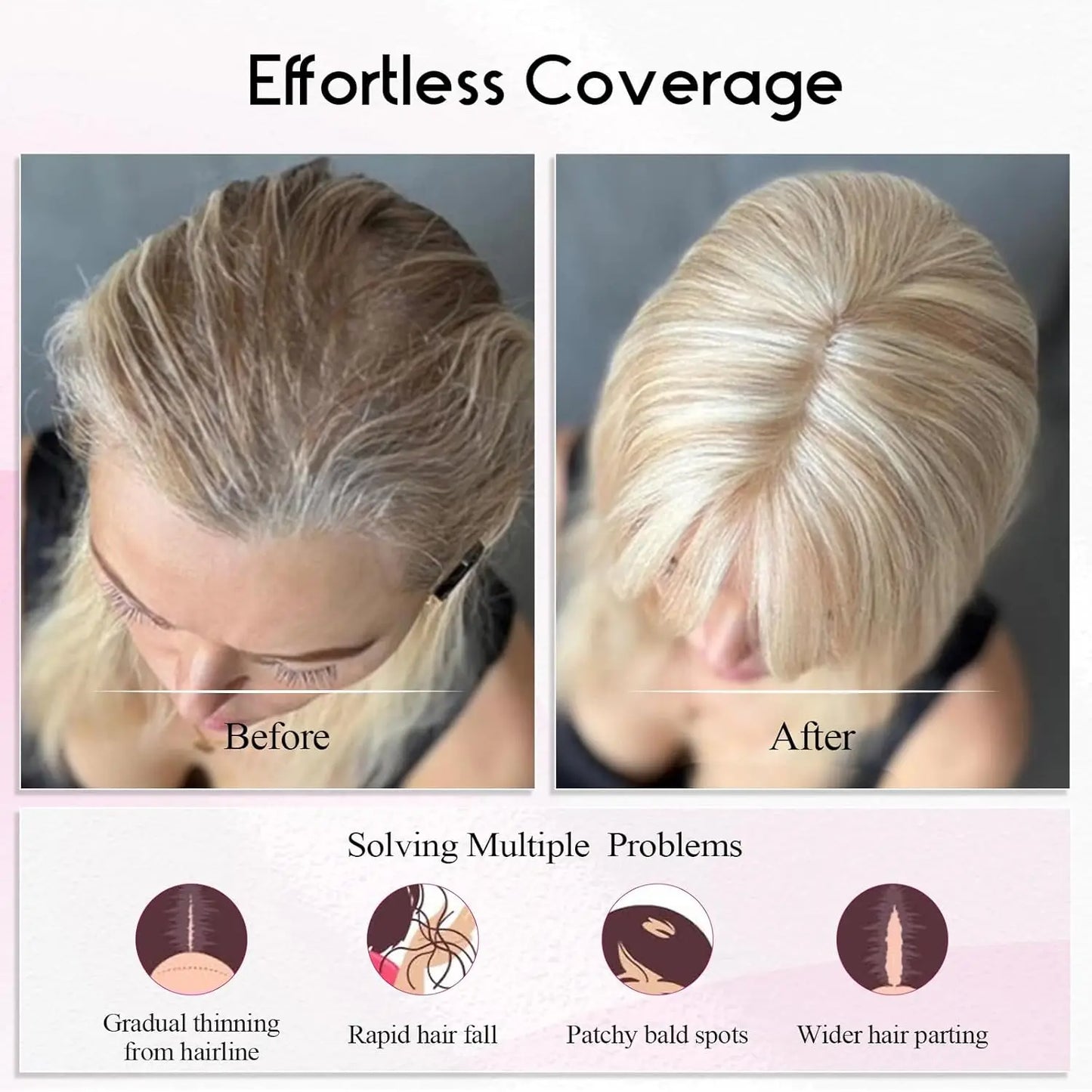 12” Mixed Blonde Human Hair Topper with Bangs – 360° Lace Base Clip-In for Women