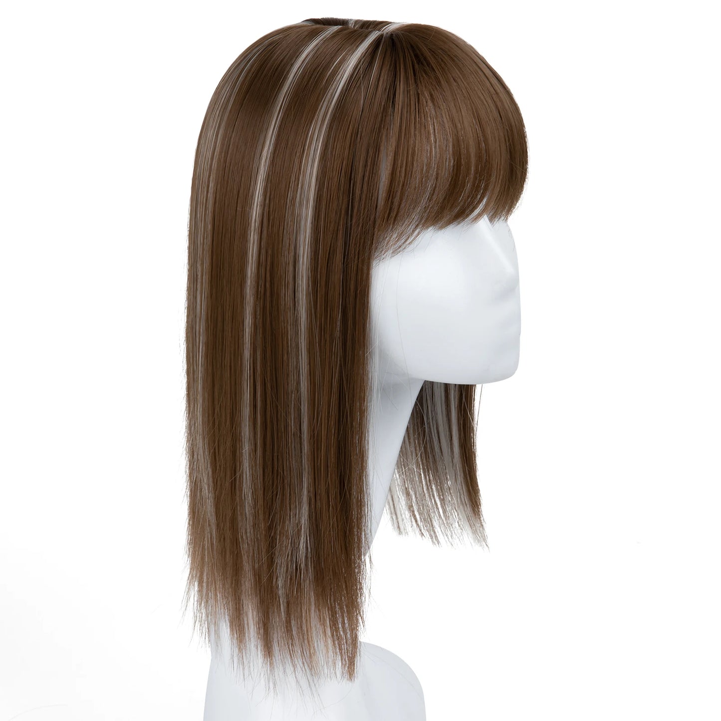 Natural-Look Synthetic Hair Topper with Bangs – Medium-Length Clip-In Wig for Women (Straight, 120% Density)