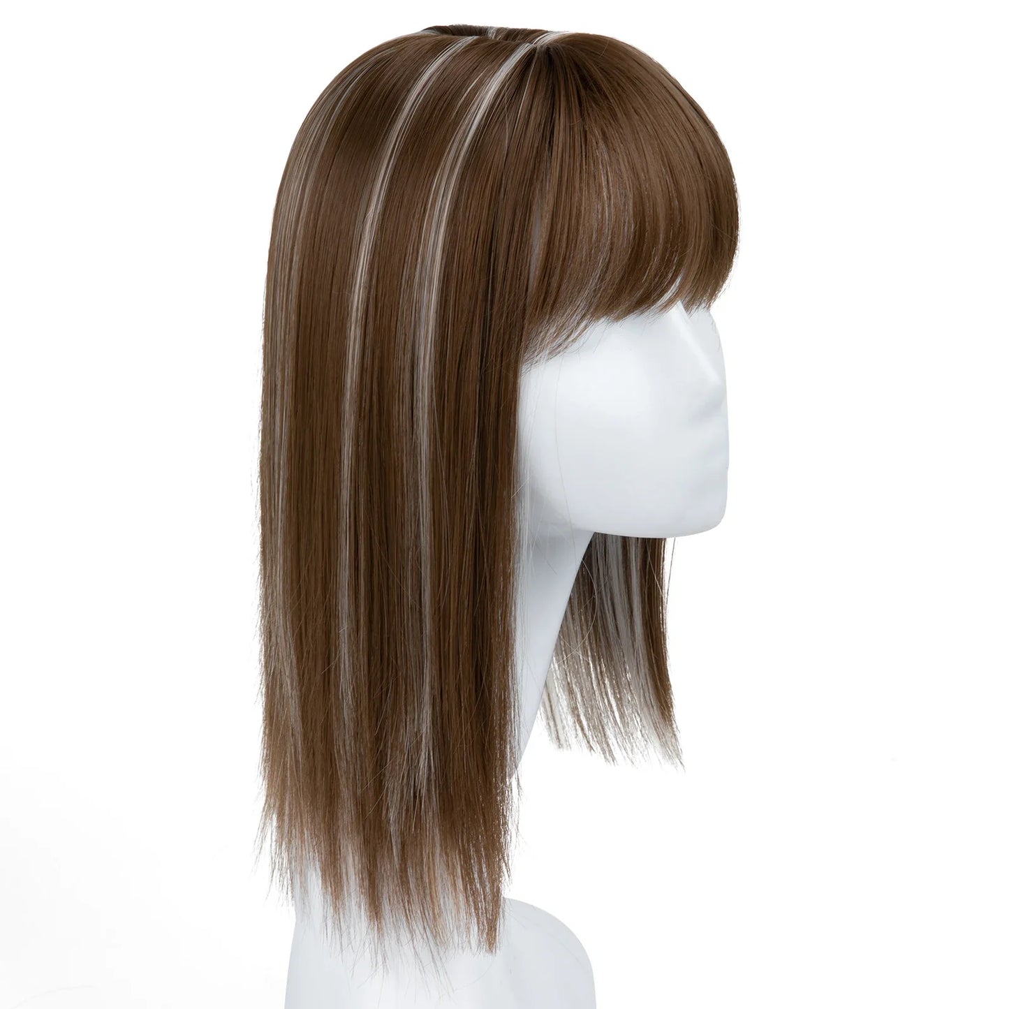 Natural-Look Hair Topper with Bangs – Medium-Length Clip-In Wig for Women (Straight, 120% Density)