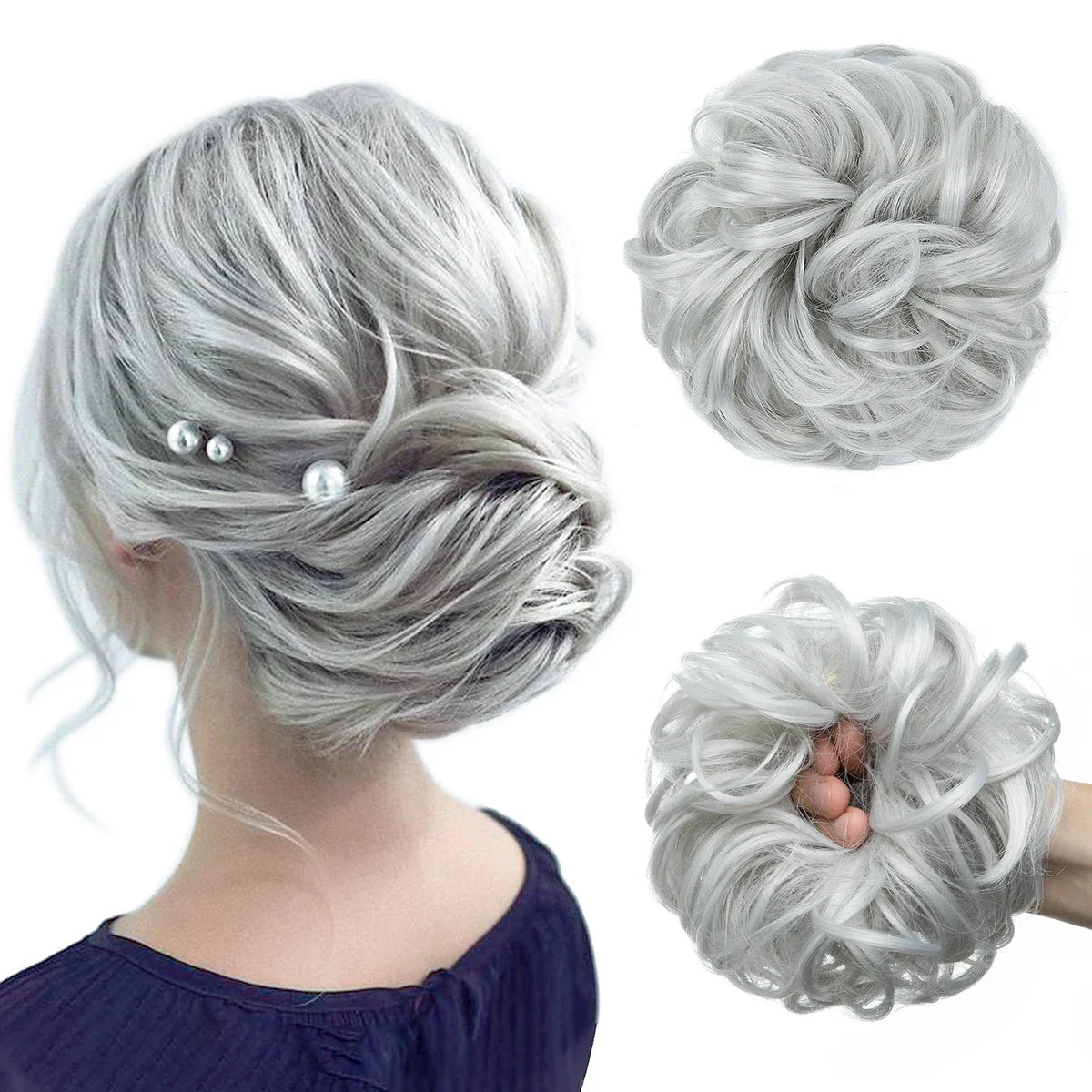 Silkara™ Messy Chignon Premium Big Curly Elastic Hair Scrunchies Bun