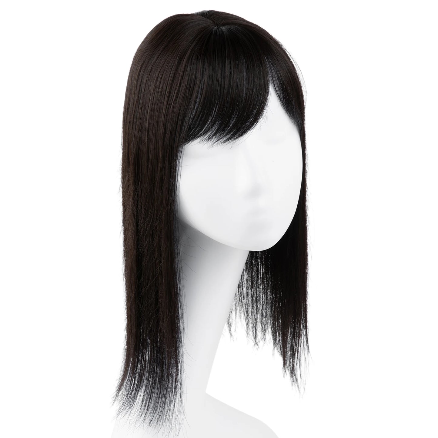 Natural-Look Synthetic Hair Topper with Bangs – Medium-Length Clip-In Wig for Women (Straight, 120% Density)