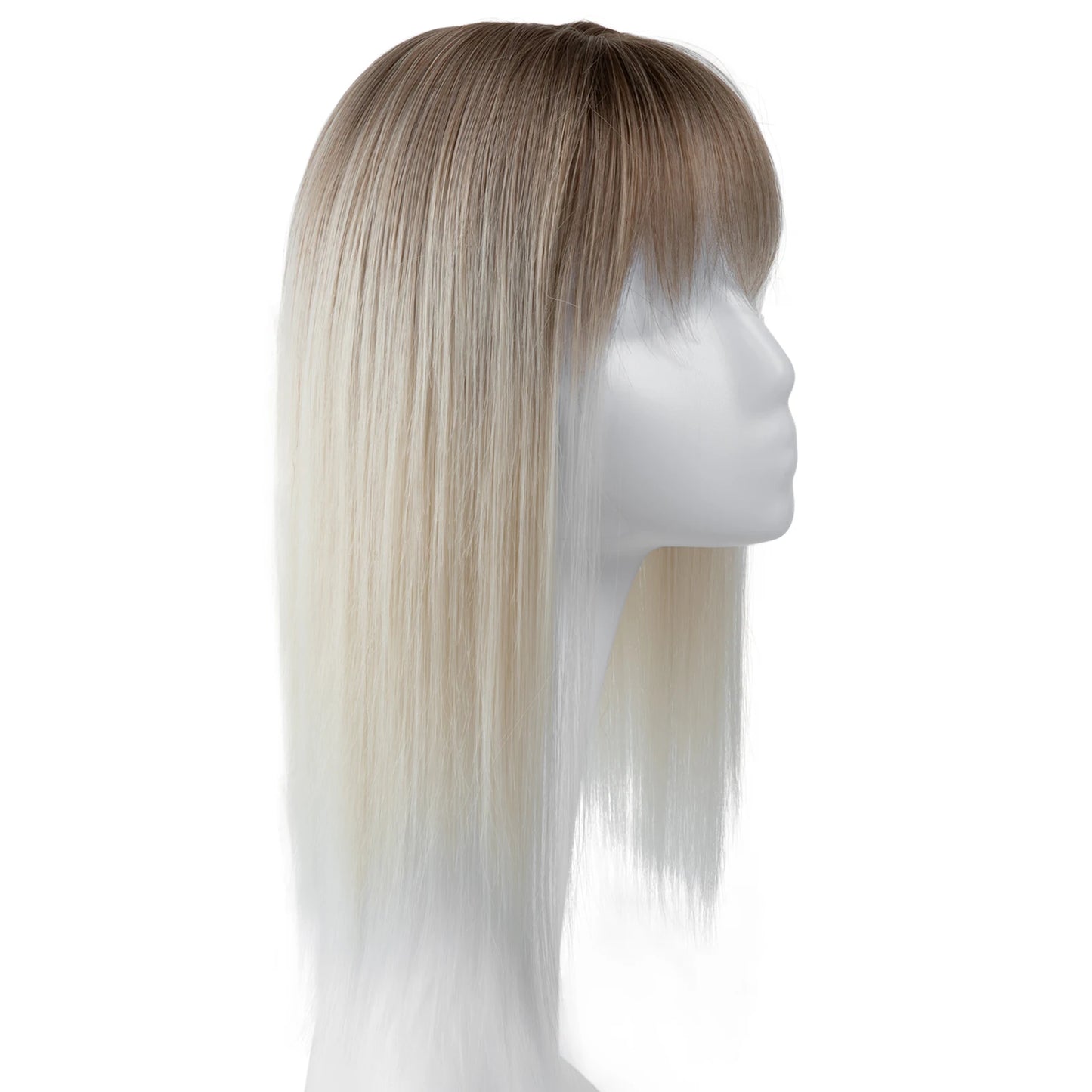 Natural-Look Synthetic Hair Topper with Bangs – Medium-Length Clip-In Wig for Women (Straight, 120% Density)