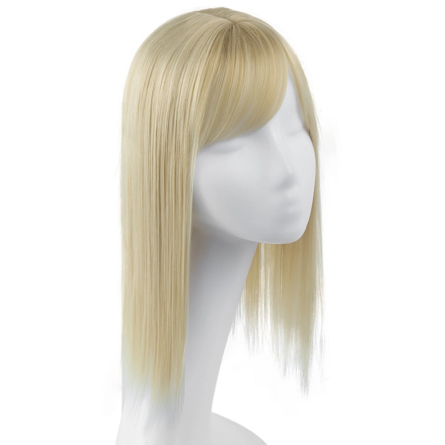 Natural-Look Synthetic Hair Topper with Bangs – Medium-Length Clip-In Wig for Women (Straight, 120% Density)