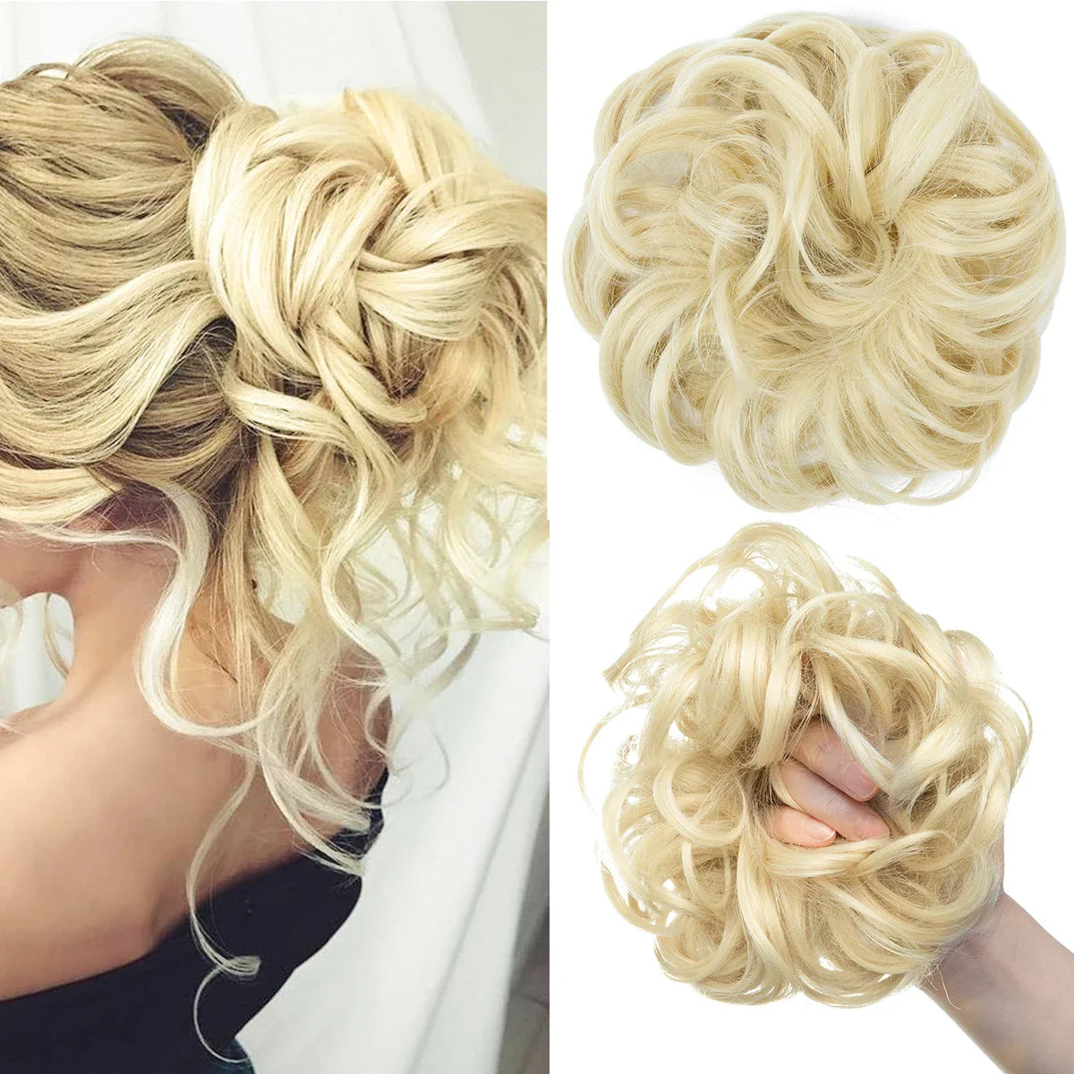 Silkara™ Messy Chignon Premium Big Curly Elastic Hair Scrunchies Bun