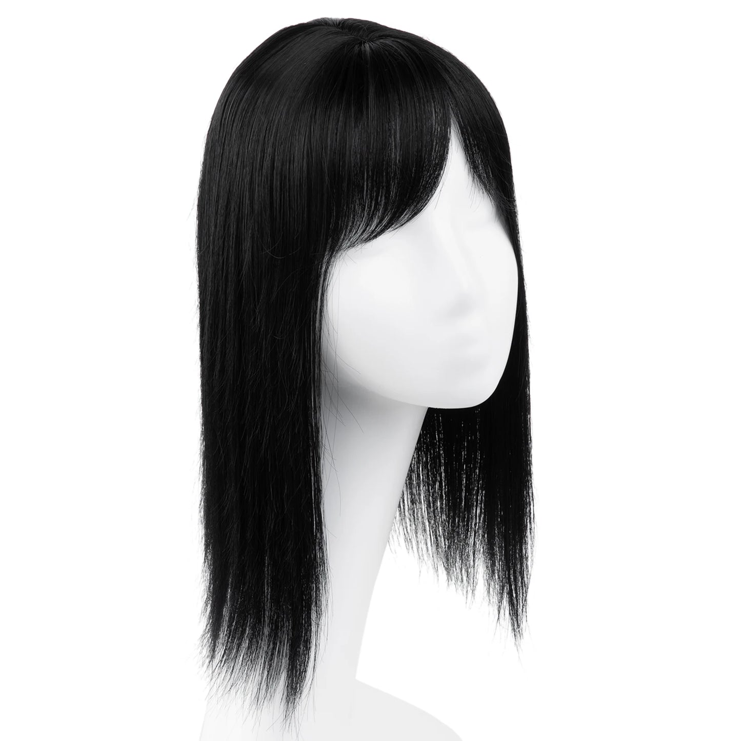 Natural-Look Synthetic Hair Topper with Bangs – Medium-Length Clip-In Wig for Women (Straight, 120% Density)
