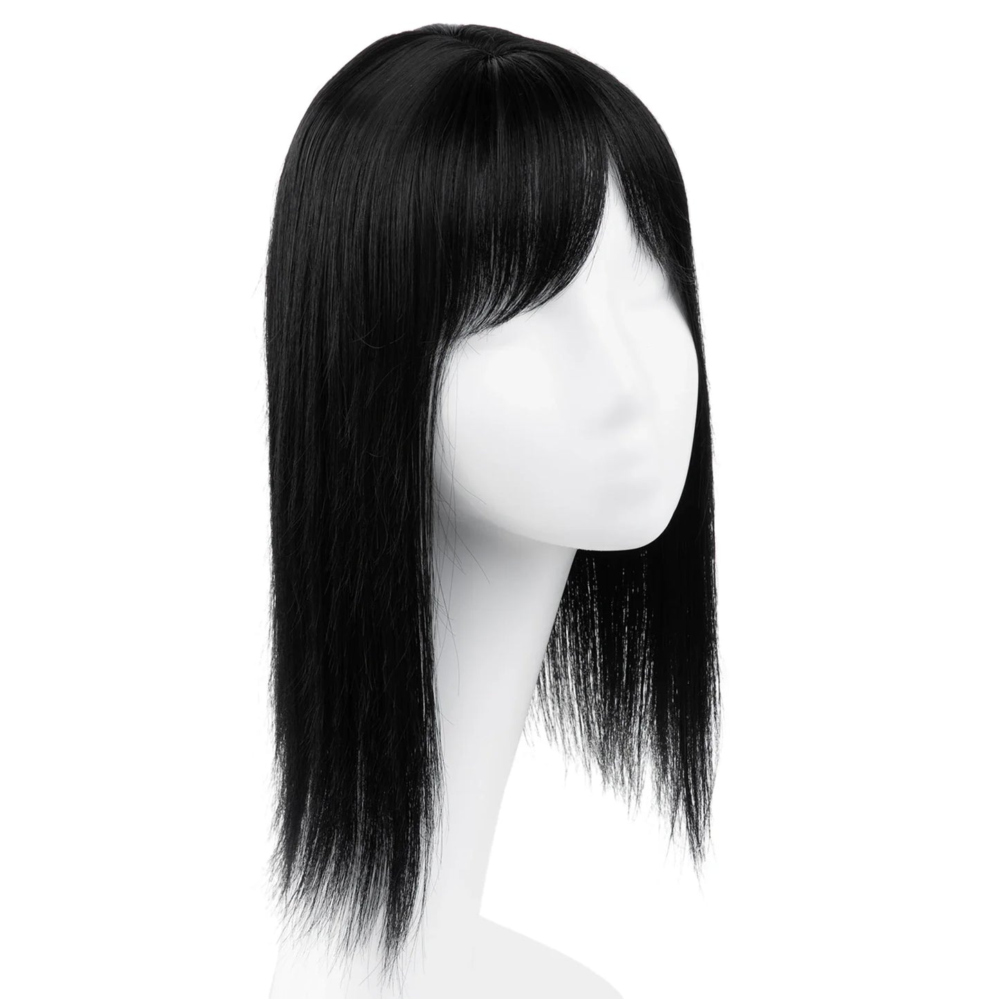 Natural-Look Hair Topper with Bangs – Medium-Length Clip-In Wig for Women (Straight, 120% Density)