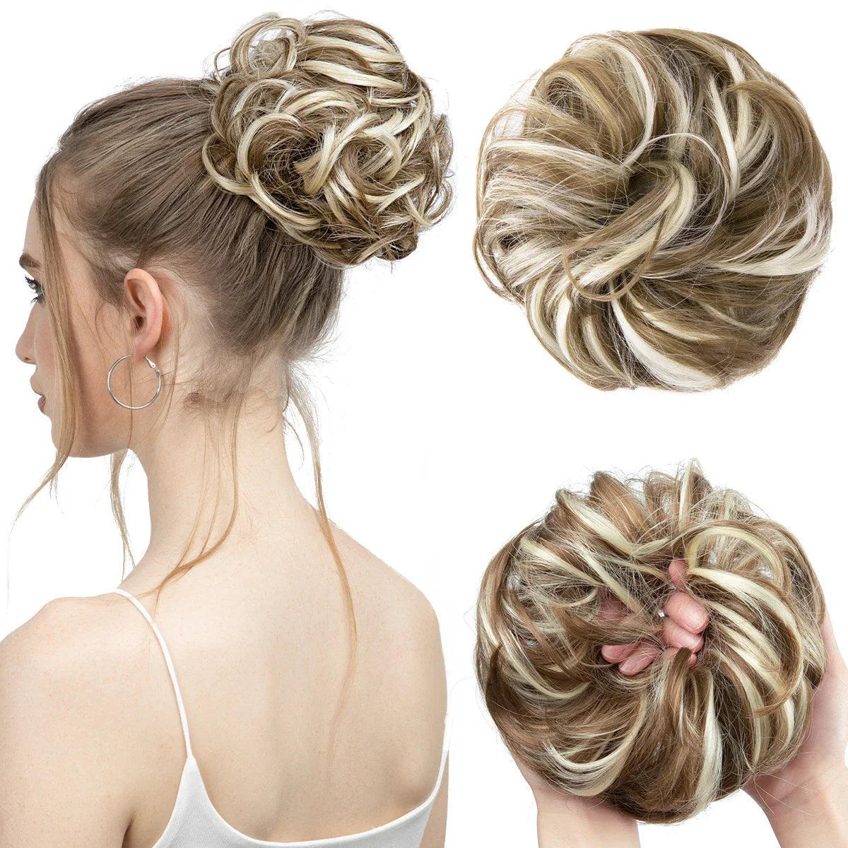 Silkara™ Messy Chignon Premium Big Curly Elastic Hair Scrunchies Bun