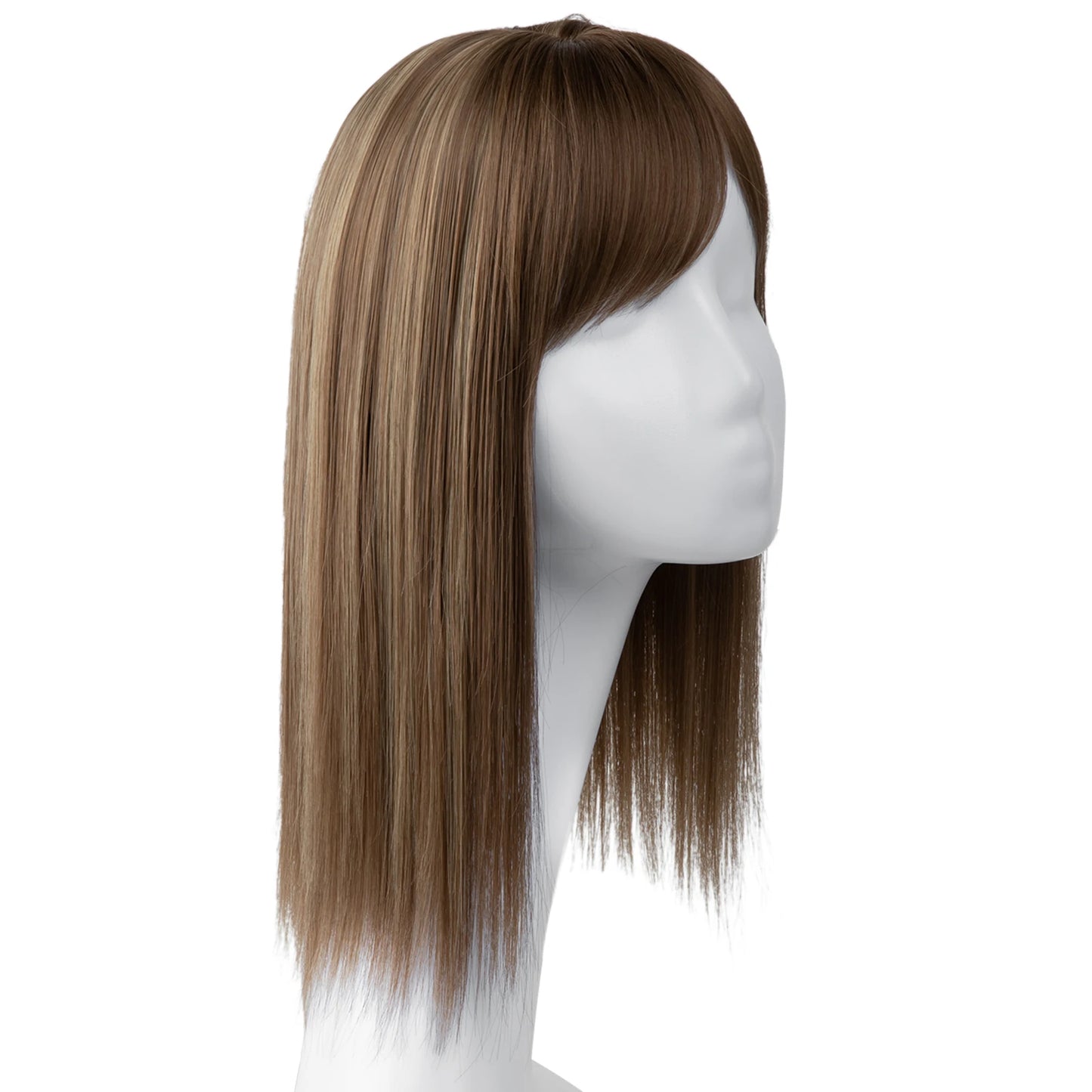 Natural-Look Synthetic Hair Topper with Bangs – Medium-Length Clip-In Wig for Women (Straight, 120% Density)