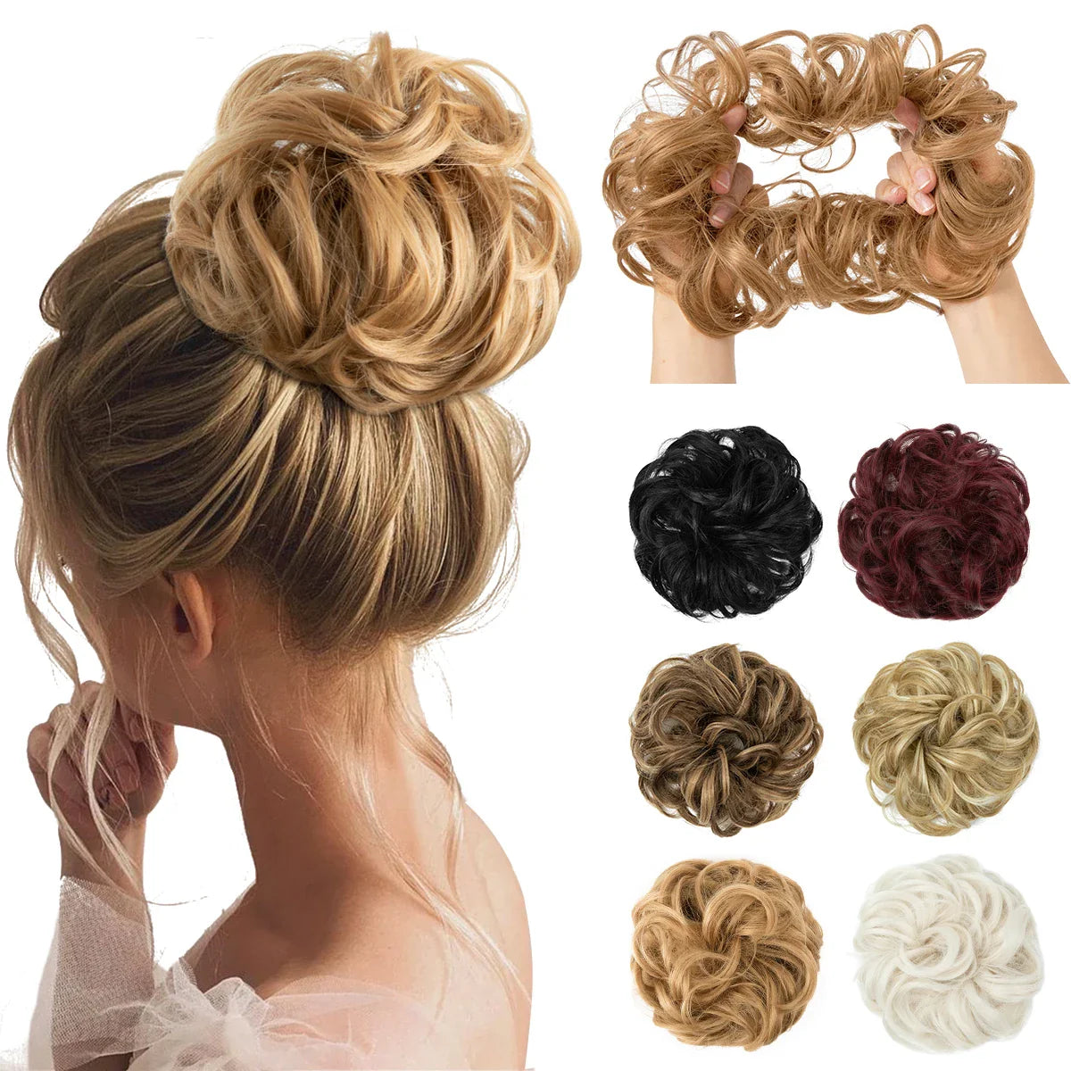 Silkara™ Messy Chignon Premium Big Curly Elastic Hair Scrunchies Bun