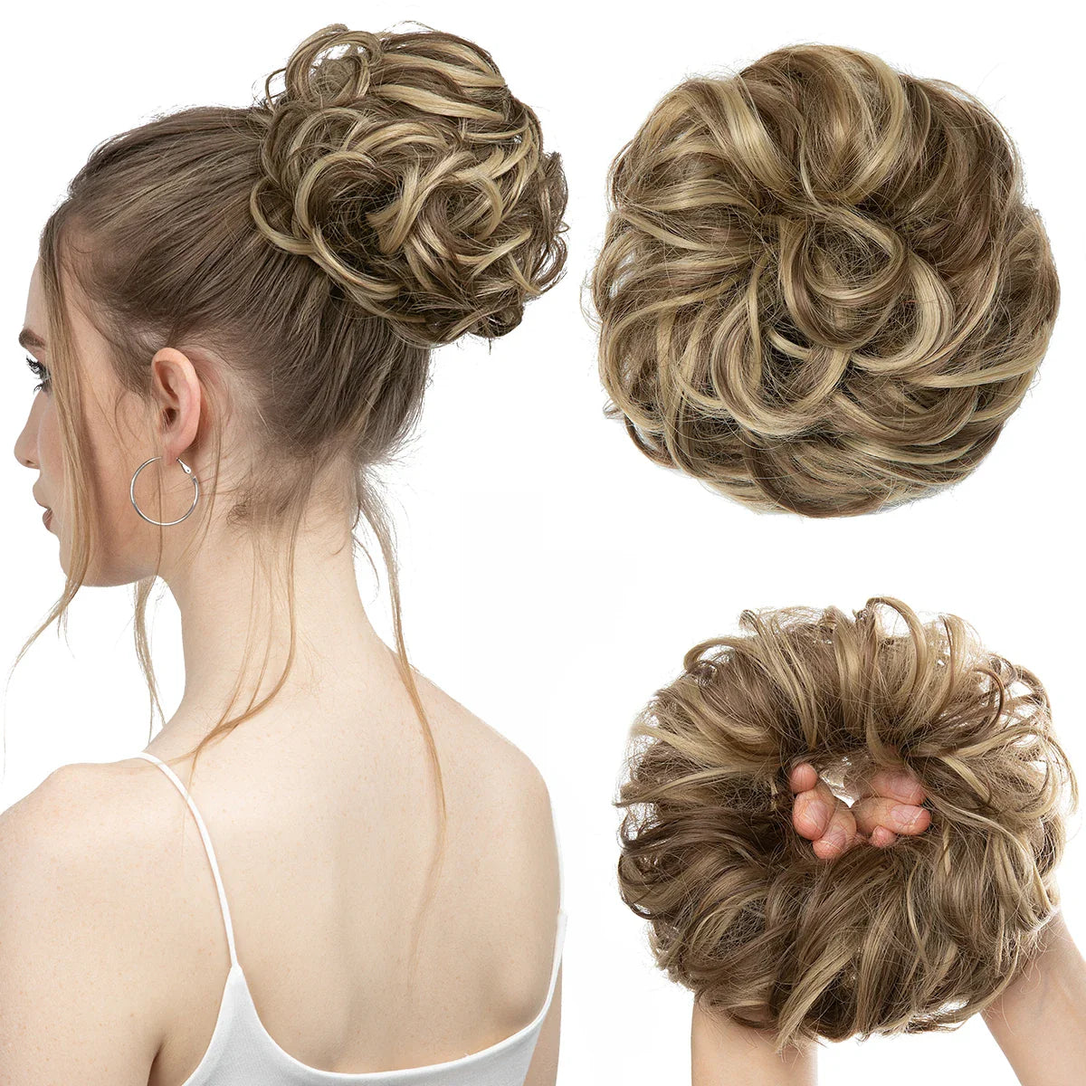 Silkara™ Messy Chignon Premium Big Curly Elastic Hair Scrunchies Bun
