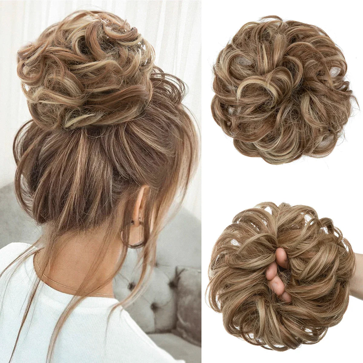 Silkara™ Messy Chignon Premium Big Curly Elastic Hair Scrunchies Bun