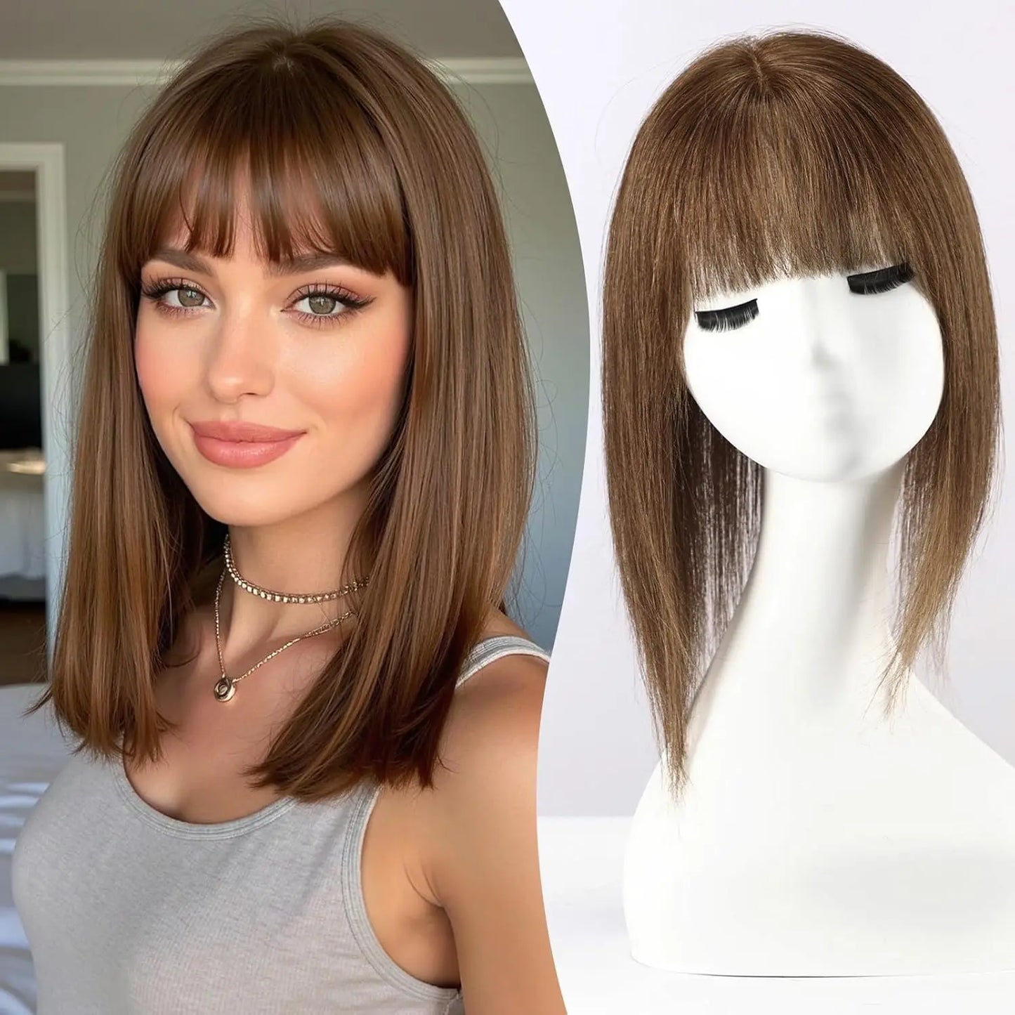 12” Mixed Blonde Human Hair Topper with Bangs – 360° Lace Base Clip-In for Women