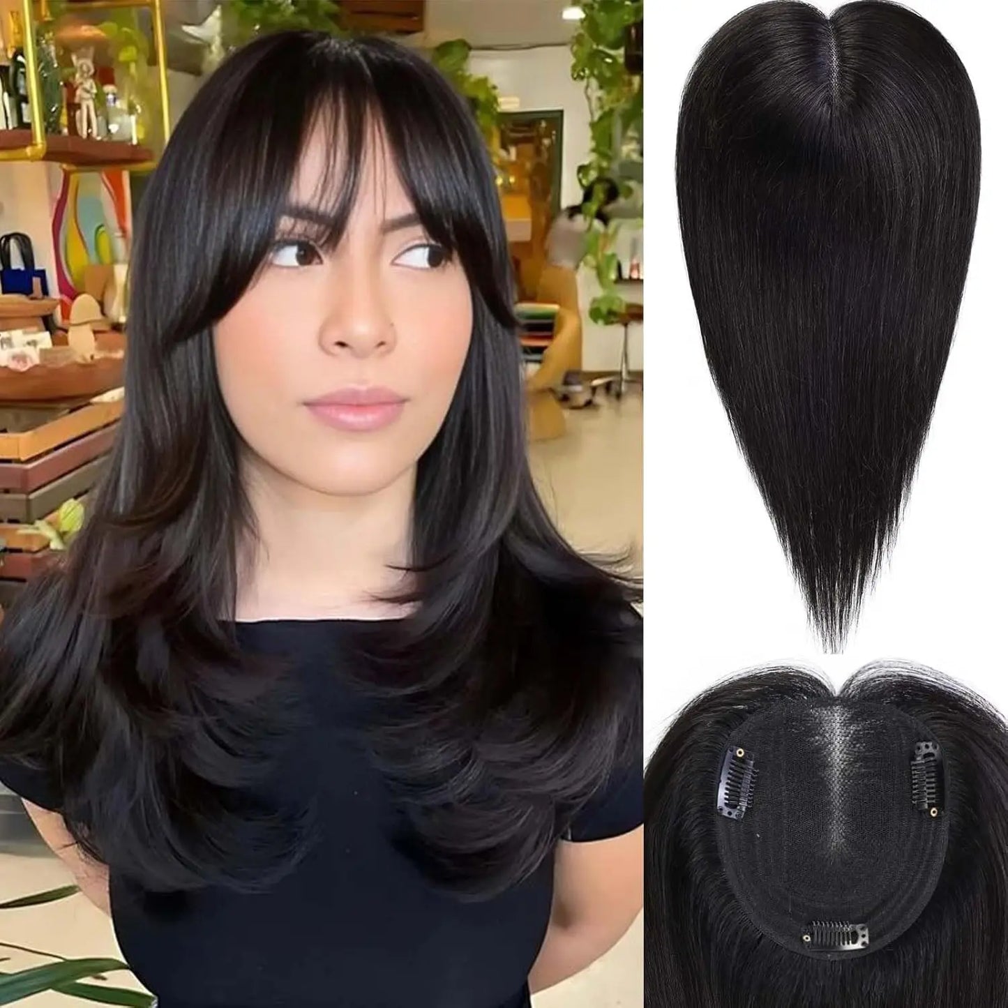 12” Human Hair Topper – Swiss Silk Base, No Bangs, 60g Clip-In