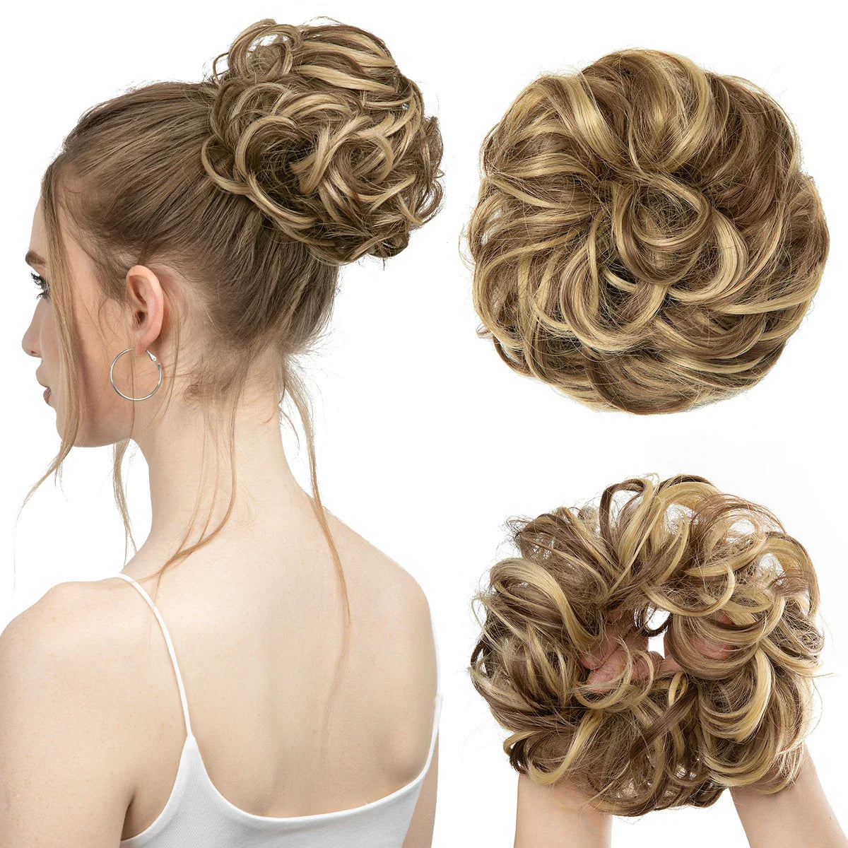 Silkara™ Messy Chignon Premium Big Curly Elastic Hair Scrunchies Bun
