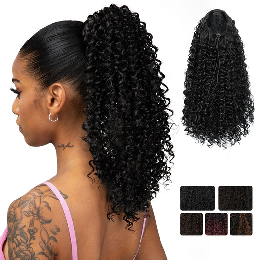 Silkara™ Afro Kinky Curly Drawstring Ponytail 16 Inch Clip In
