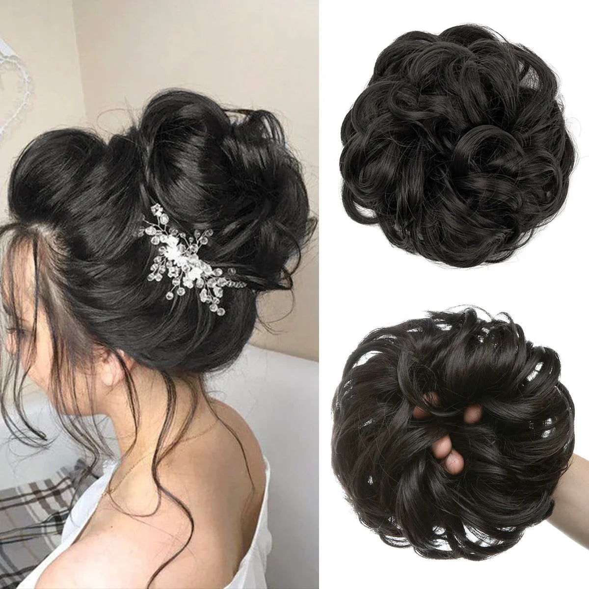 Silkara™ Messy Chignon Premium Big Curly Elastic Hair Scrunchies Bun