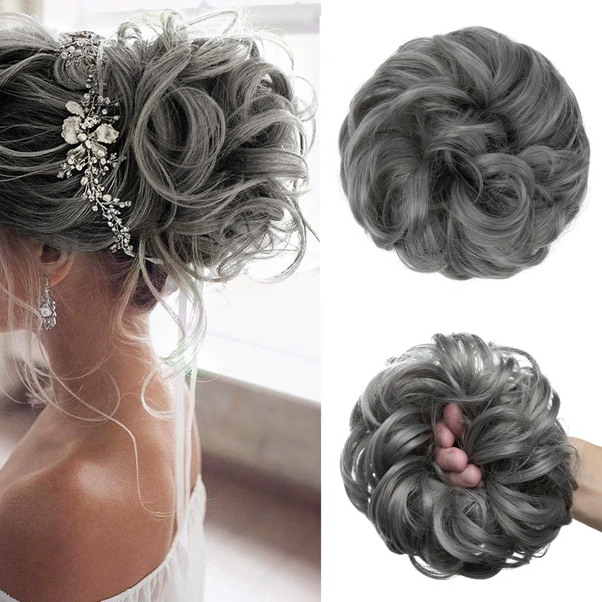Silkara™ Messy Chignon Premium Big Curly Elastic Hair Scrunchies Bun