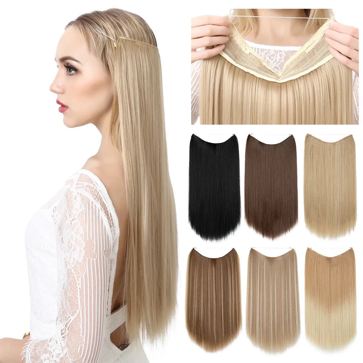 Silkara™ Secret Halo Hair Extensions 14, 16 Inches (Straight-No Clip)