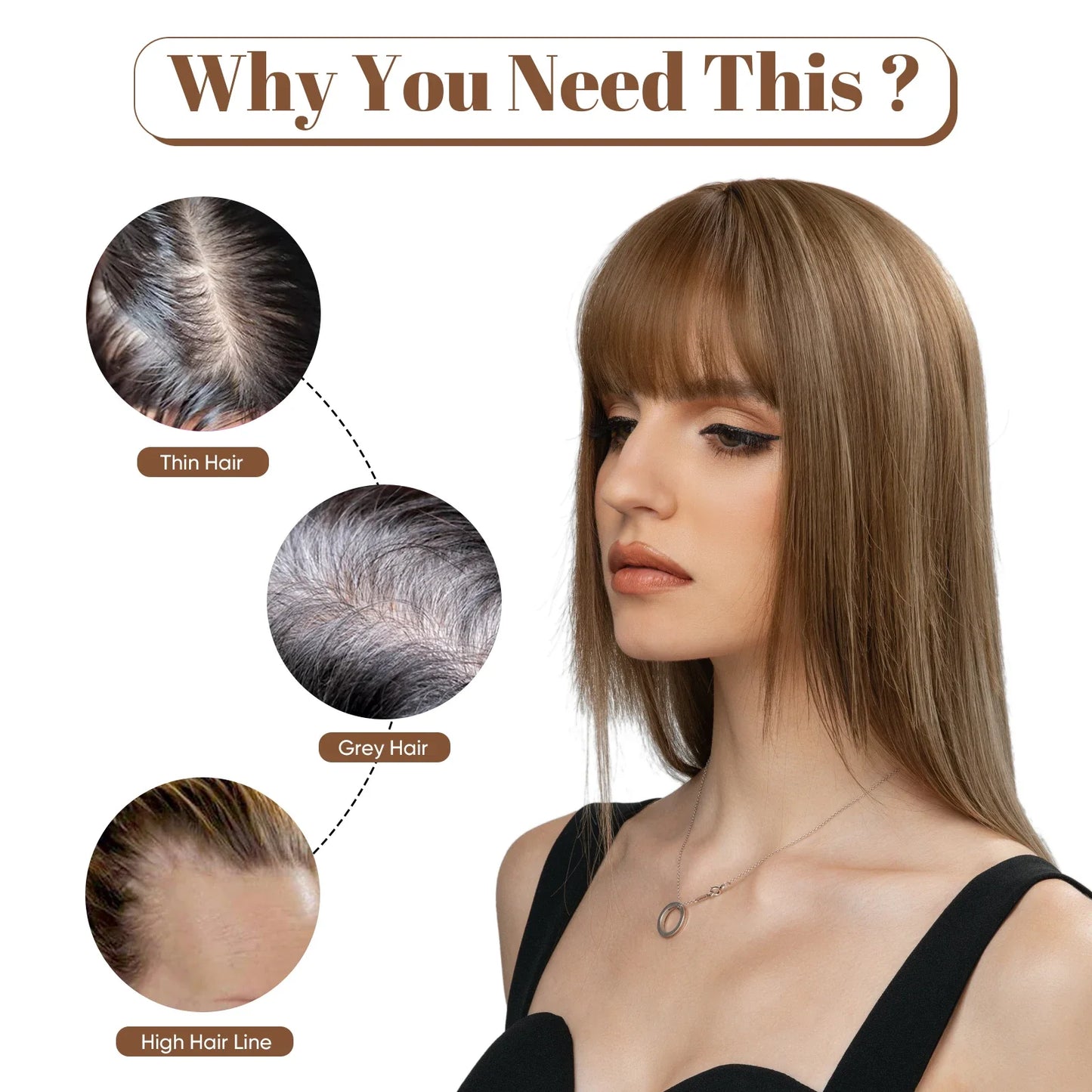 Silkara™ Clip in Hair Topper With Bangs