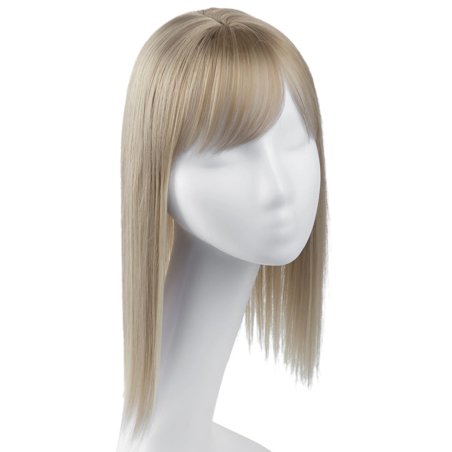 Natural-Look Synthetic Hair Topper with Bangs – Medium-Length Clip-In Wig for Women (Straight, 120% Density)