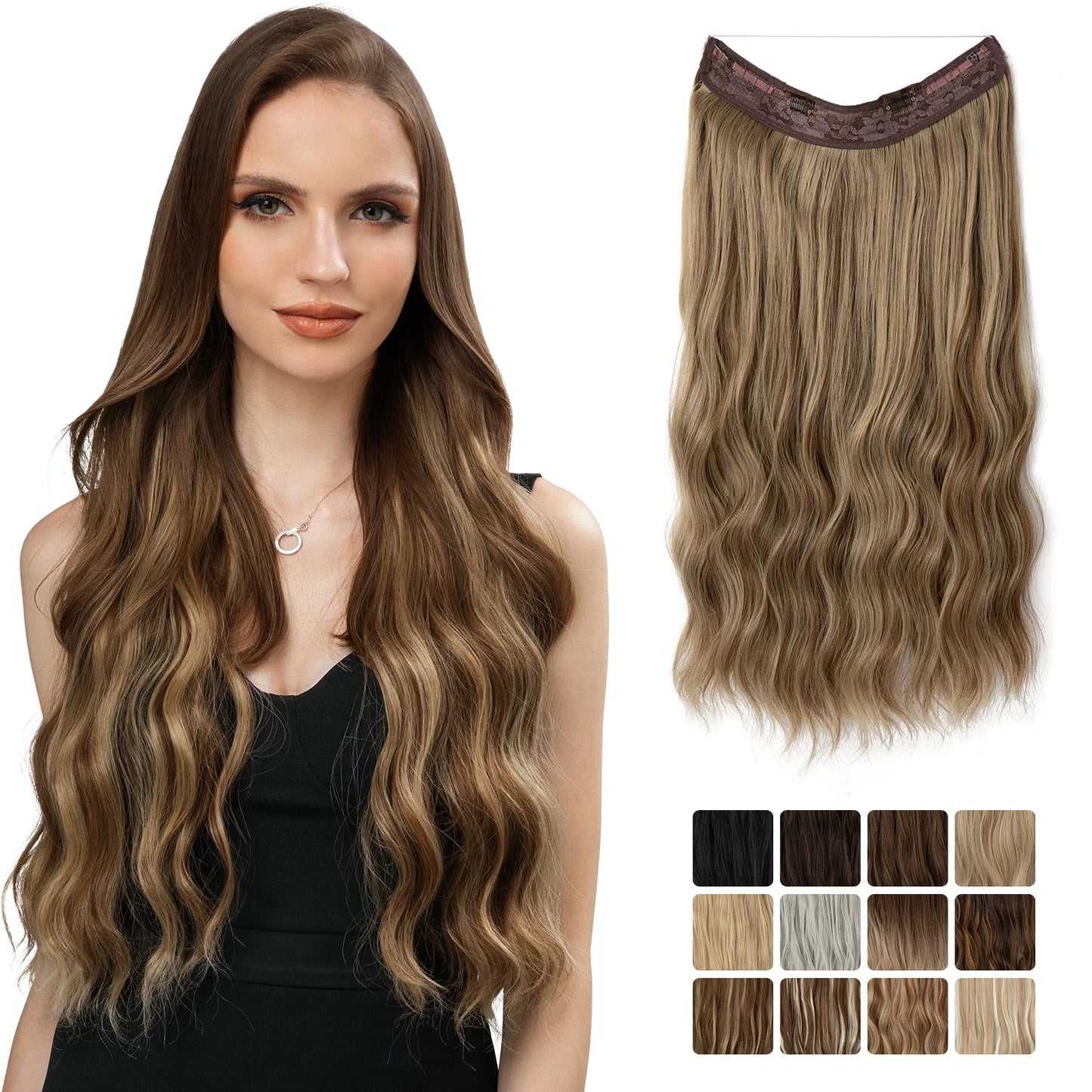 Silkara™ Secret Halo Extensions 16, 20, 24 inches (Wavy-2 Clips)