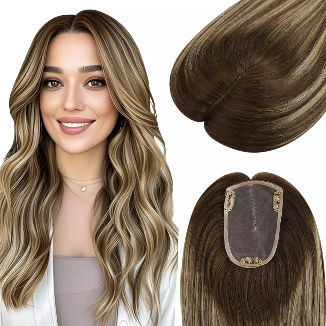 Straight Human Hair Topper – Remy Clip-In Hair Piece with Mono & PU Base
