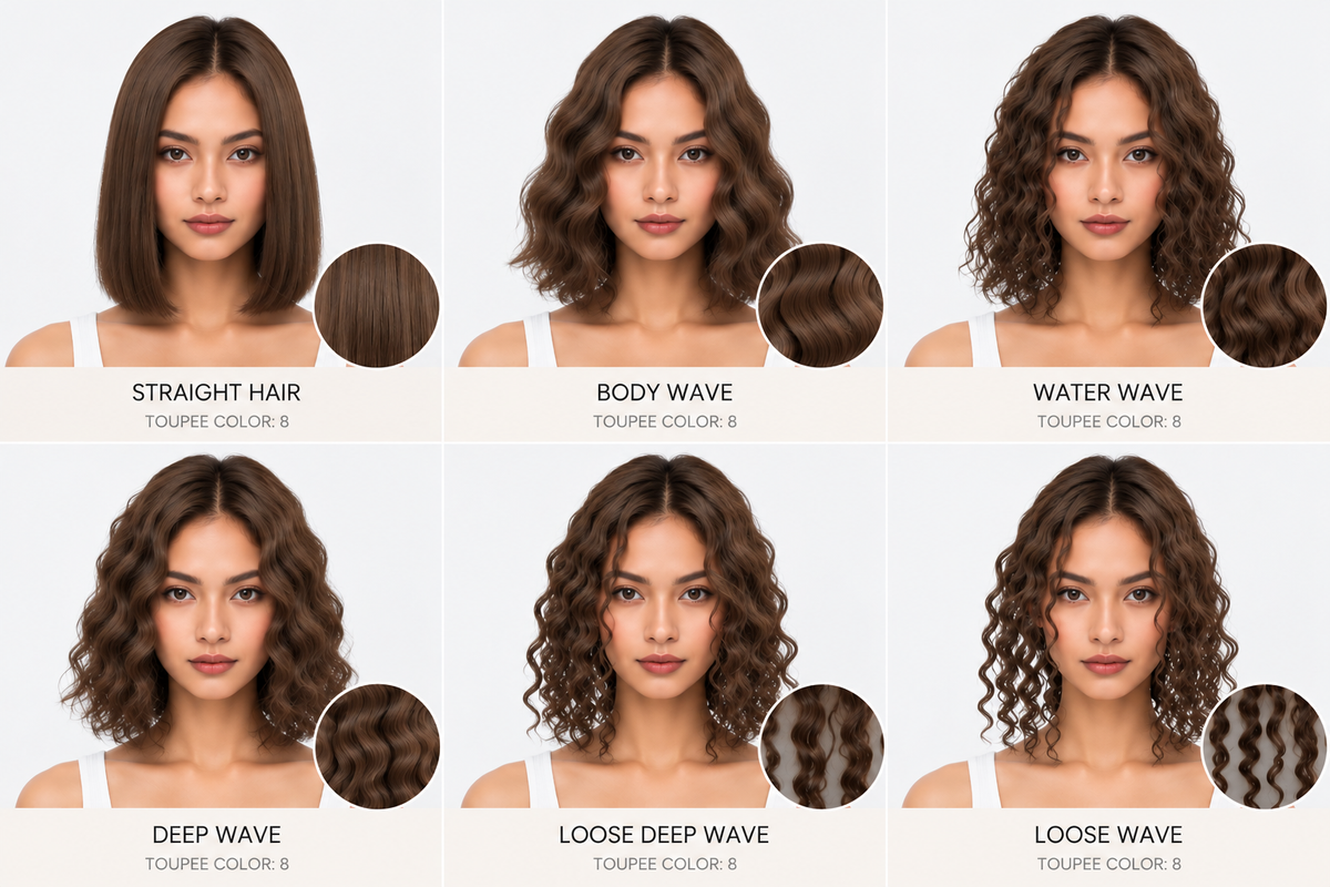 100% Human Hair – Straight & Wavy Swiss Lace Base for Natural Crown Coverage