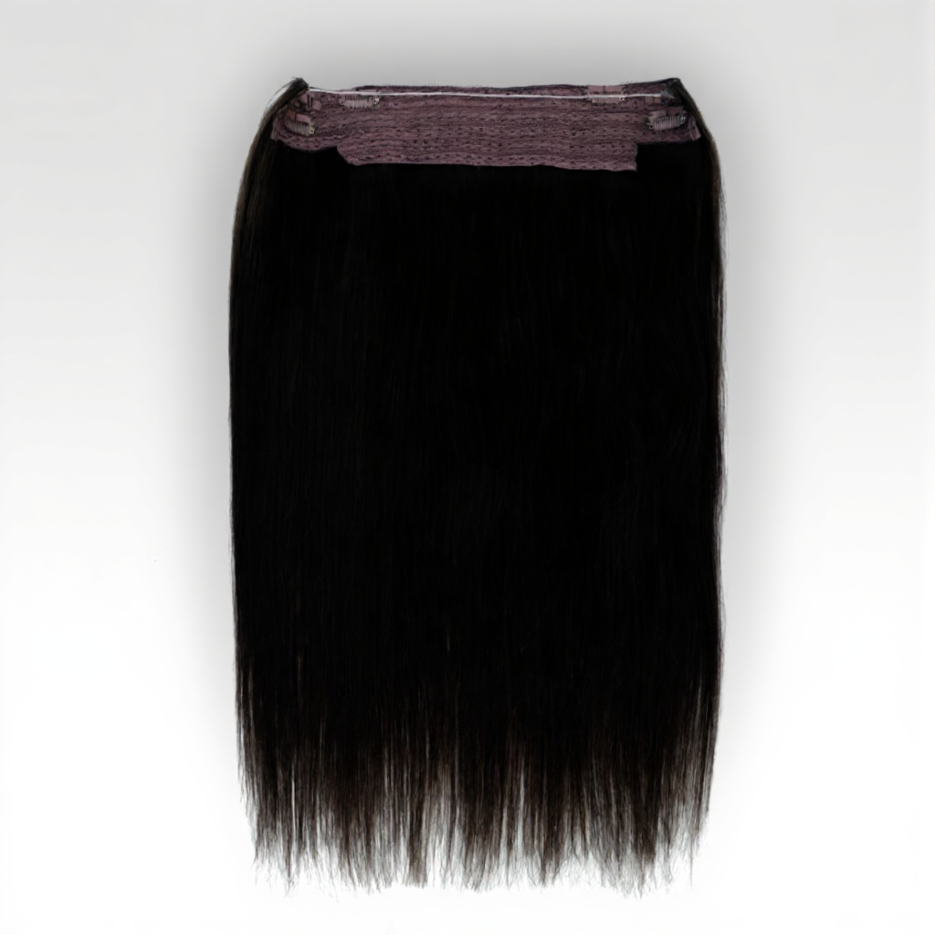 Halo Human Hair Extensions – 14–28 Inch Hidden Wire Remy Hair in Ombre Brown