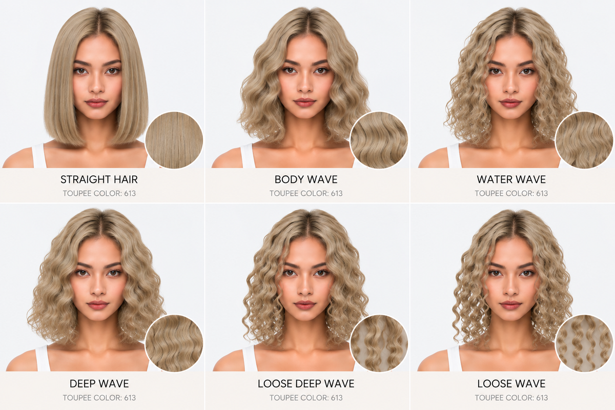 100% Human Hair – Straight & Wavy Swiss Lace Base for Natural Crown Coverage
