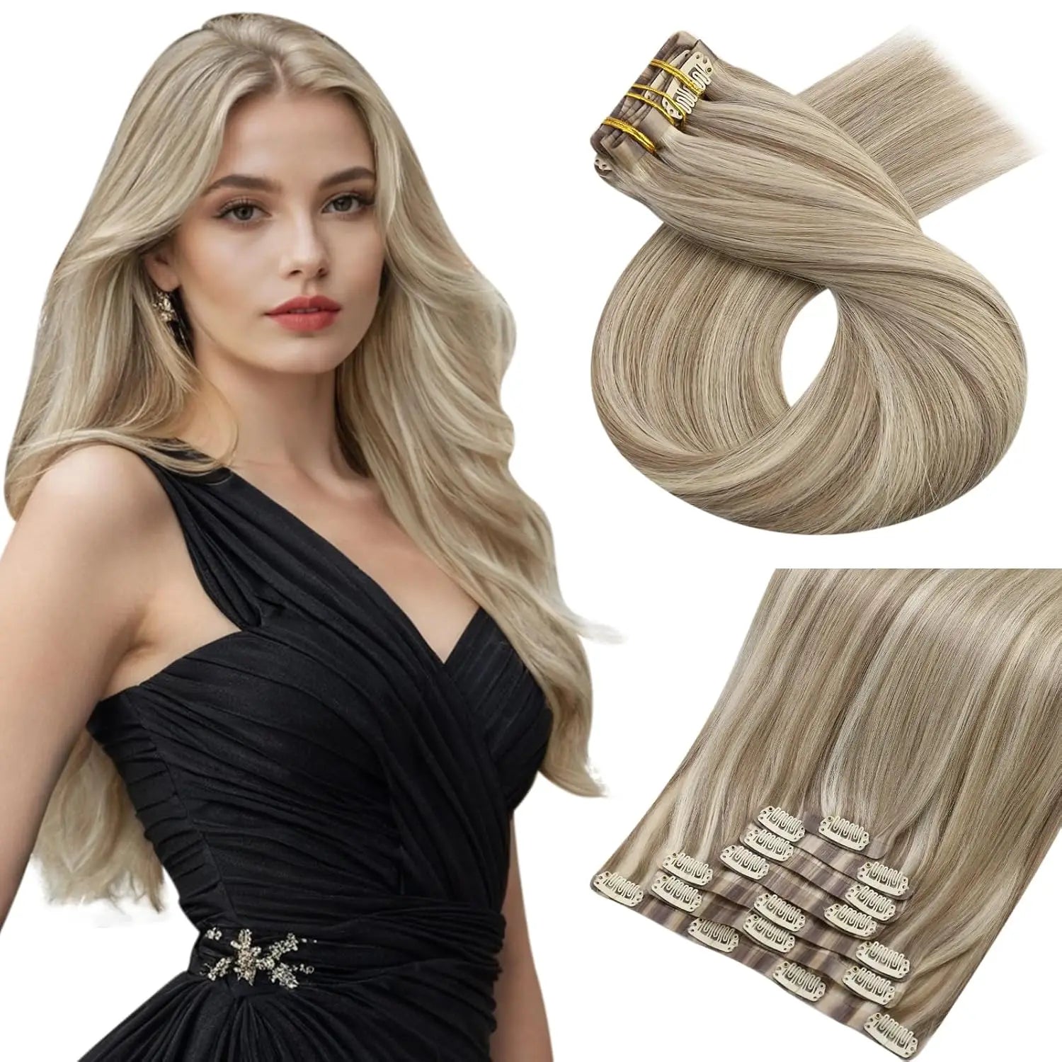 Seamless PU Clip-In Human Hair Extensions – 7 Piece Full Head Remy Set (105g)