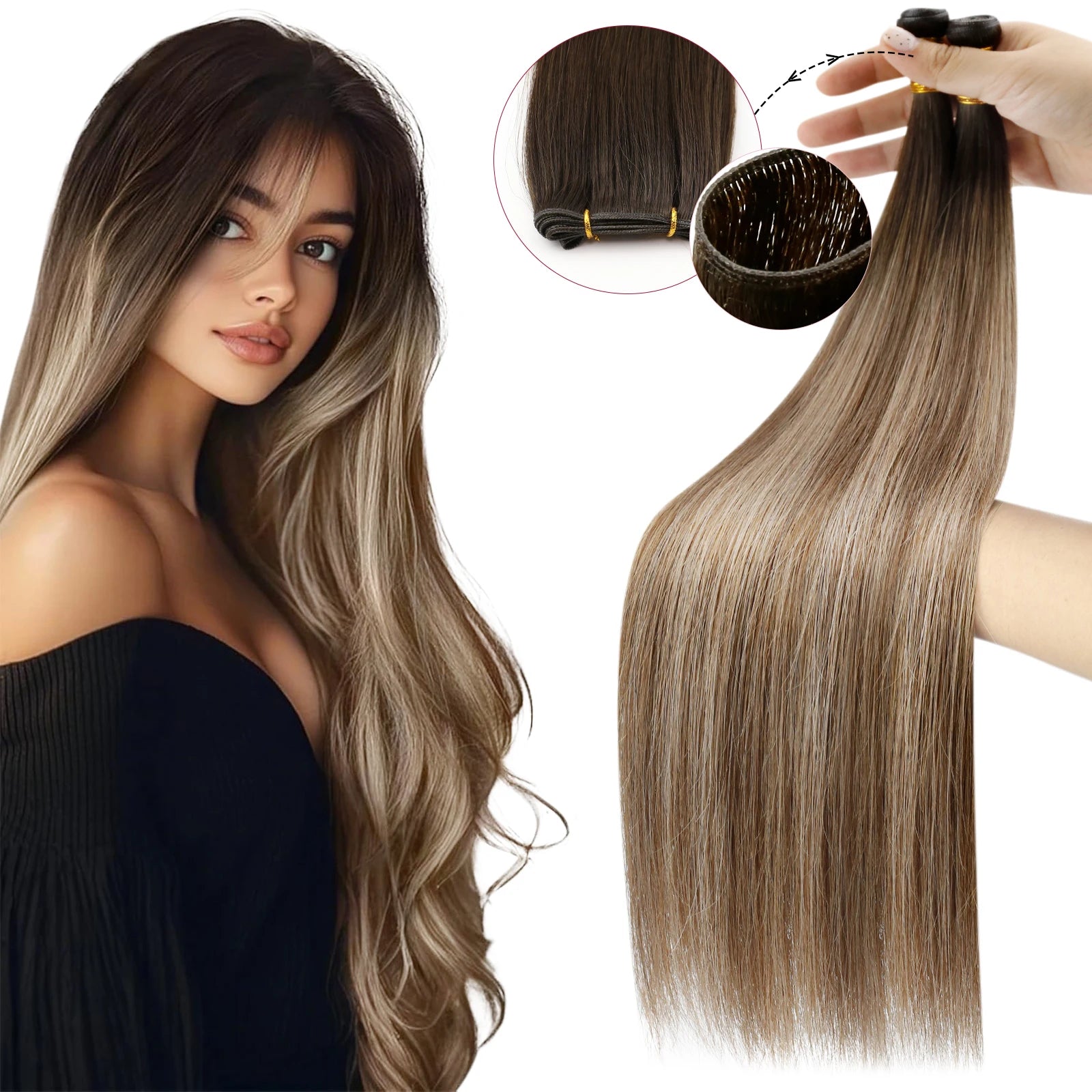 Genius Weft Human Hair Extensions – Seamless Remy Balayage Weft (Sew-In)