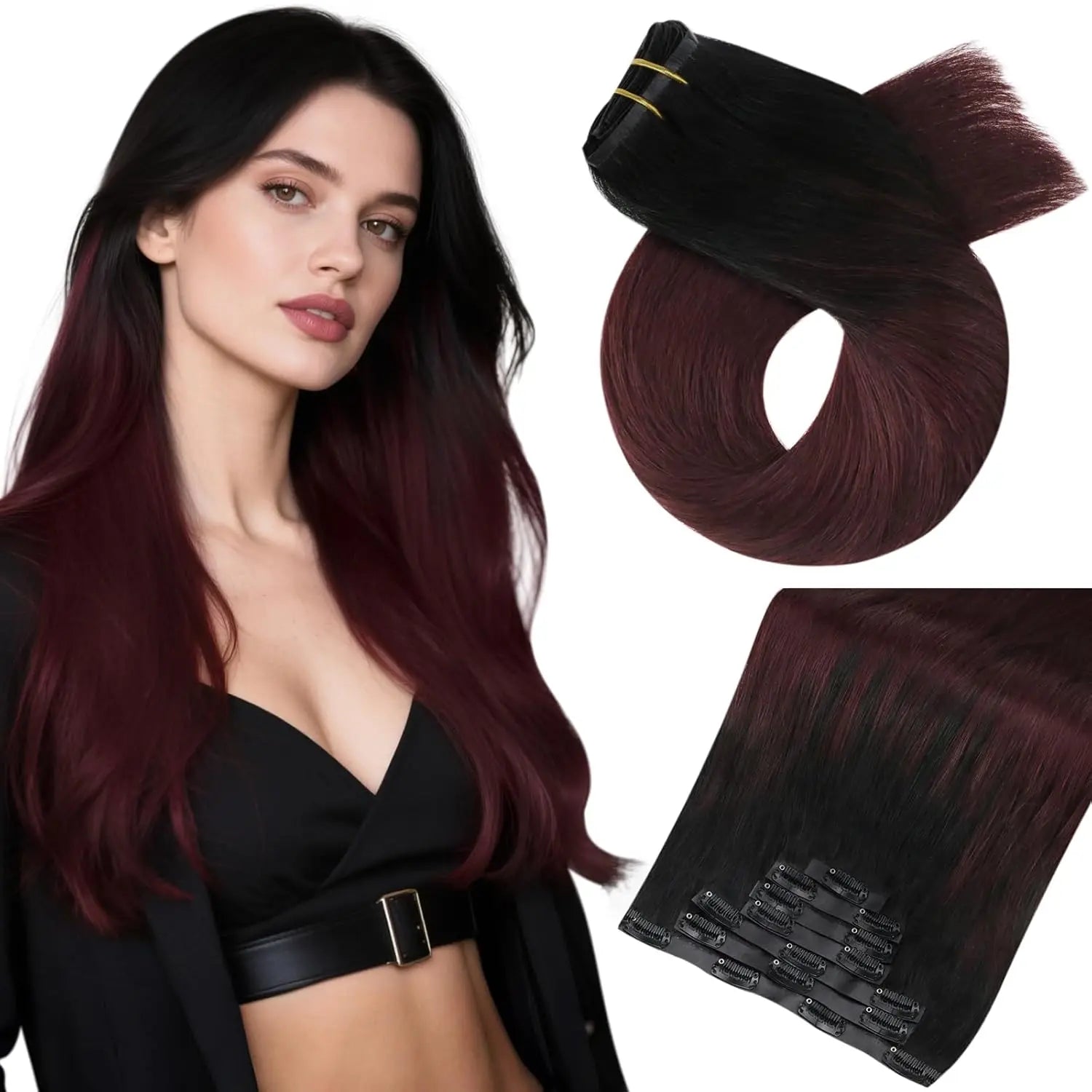 Seamless PU Clip-In Human Hair Extensions – 7 Piece Full Head Remy Set (105g)