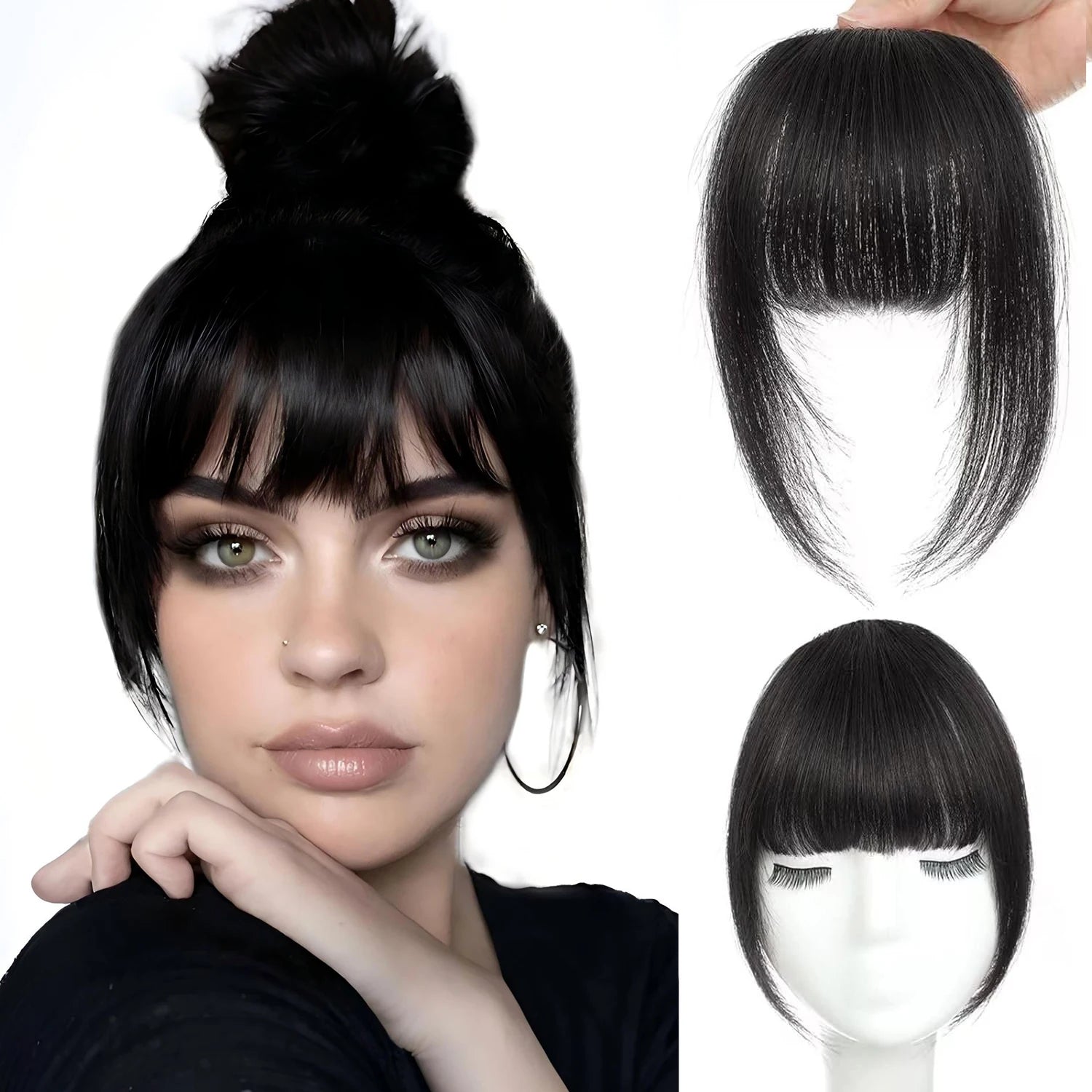 Human Hair Wispy French Bangs with Temples – Clip-In Air Fringe Hair Piece