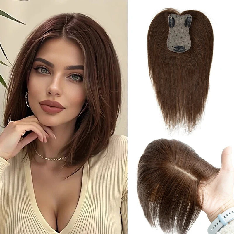 360° Human Hair Topper with Bangs – Real Hair Volume Topper for Thinning Hair