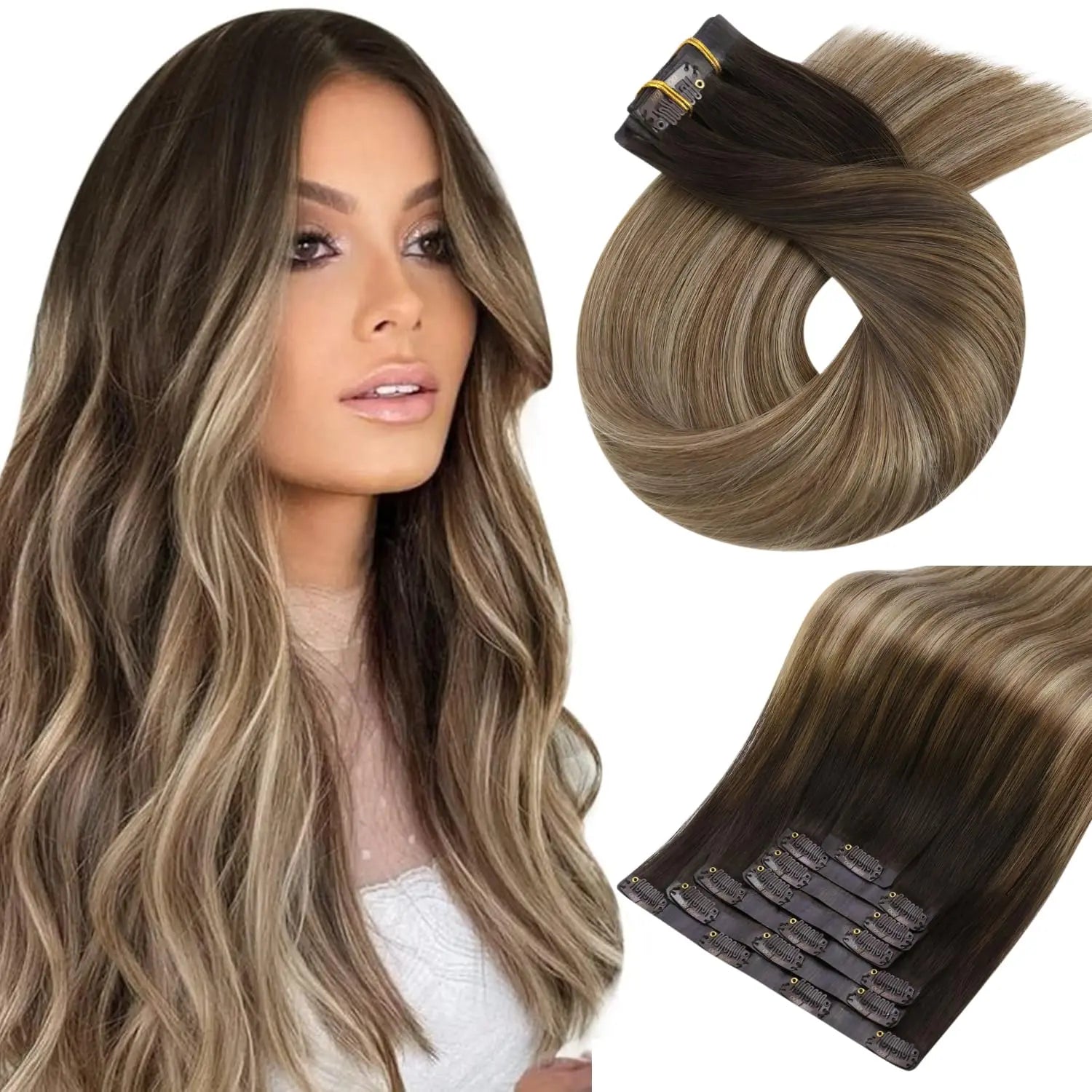 Seamless PU Clip-In Human Hair Extensions – 7 Piece Full Head Remy Set (105g)